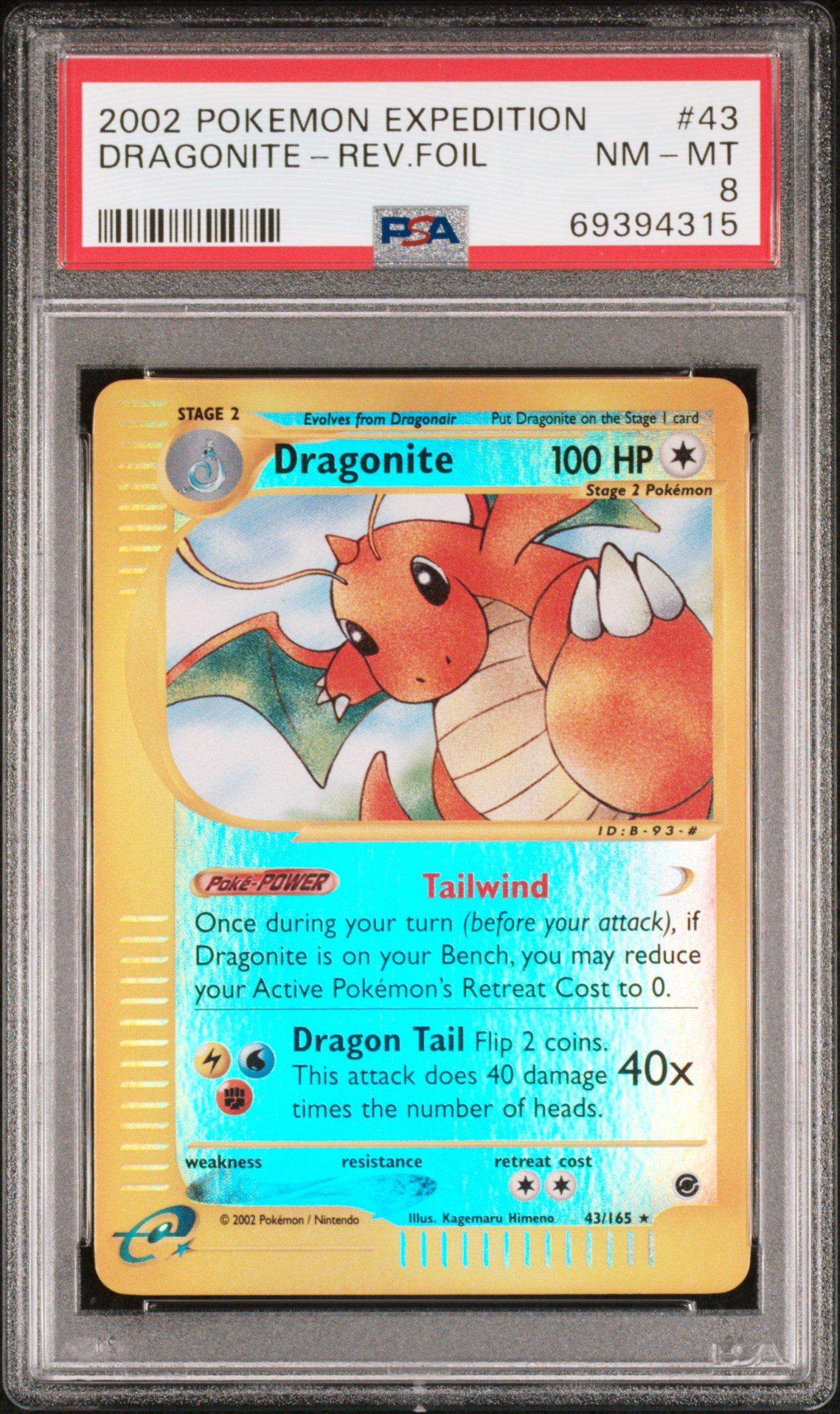 2002 Pokemon Expedition 43 Dragonite-reverse Foil PSA 8 Graded