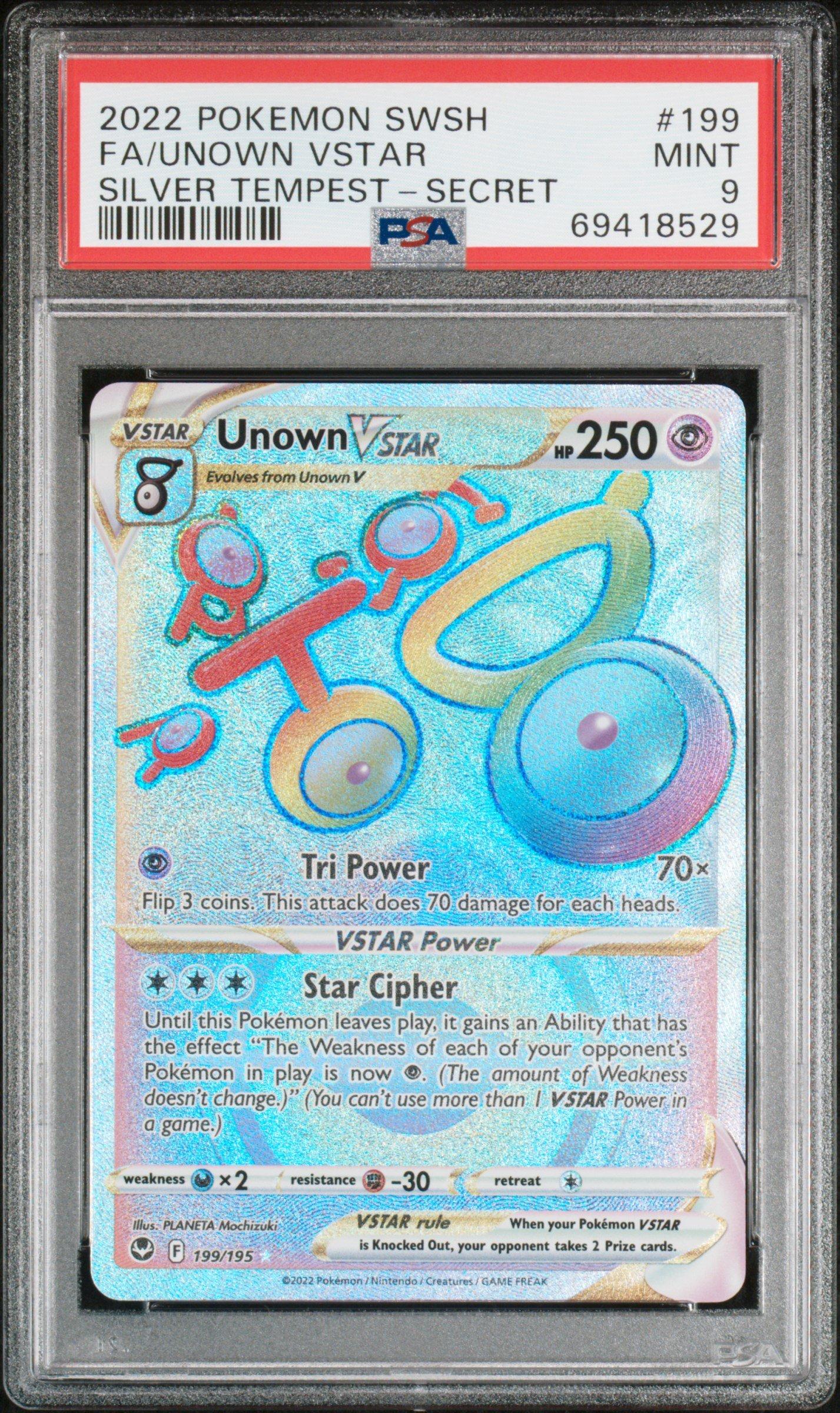 2022 Pokemon Sword & Shield Silver Tempest 199 Full Art/unown Vstar Secret PSA