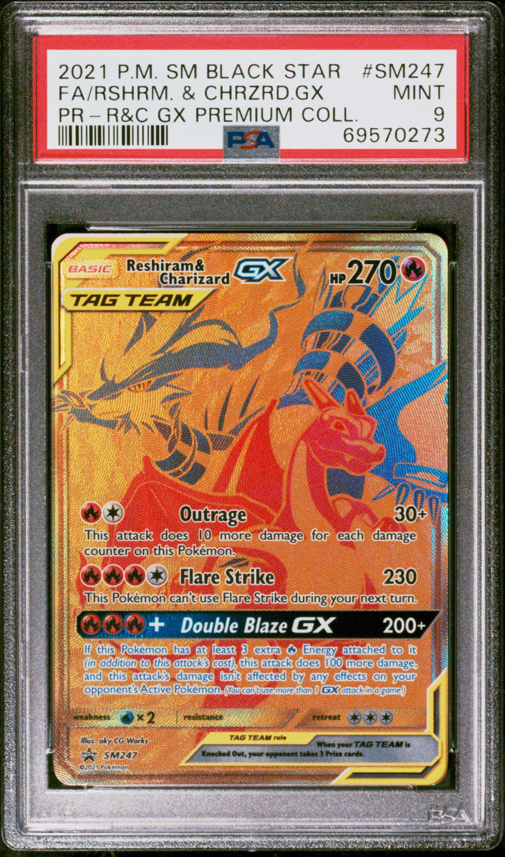 2021 Pokemon Sm Black Star Promo Sm247 Full Art/reshiram & Charizard Gx Reshiram & Charizard Gx Premium Collection PSA