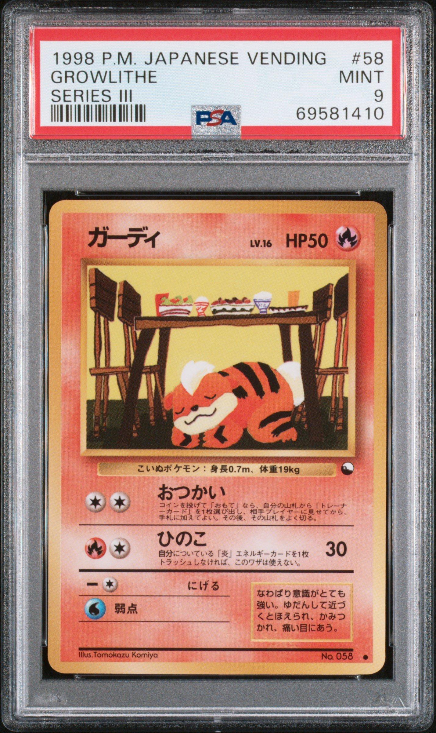 1998 Pokemon Japanese Vending 58 Growlithe Series Iii PSA 9 Graded