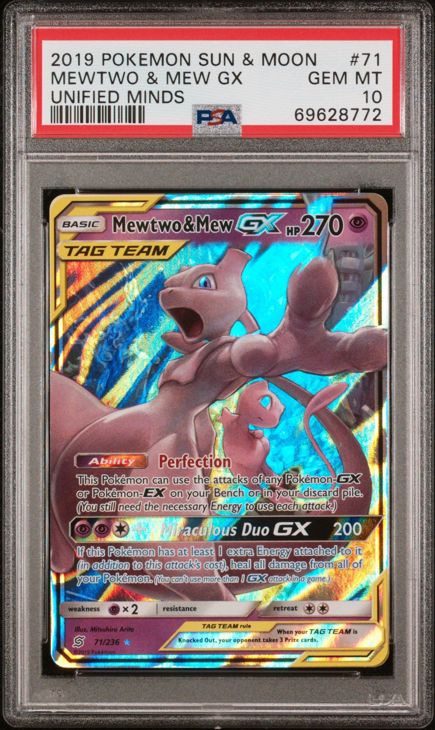 2019 Pokemon Sun & Moon Unified Minds 71 Mewtwo & Mew Gx PSA 10