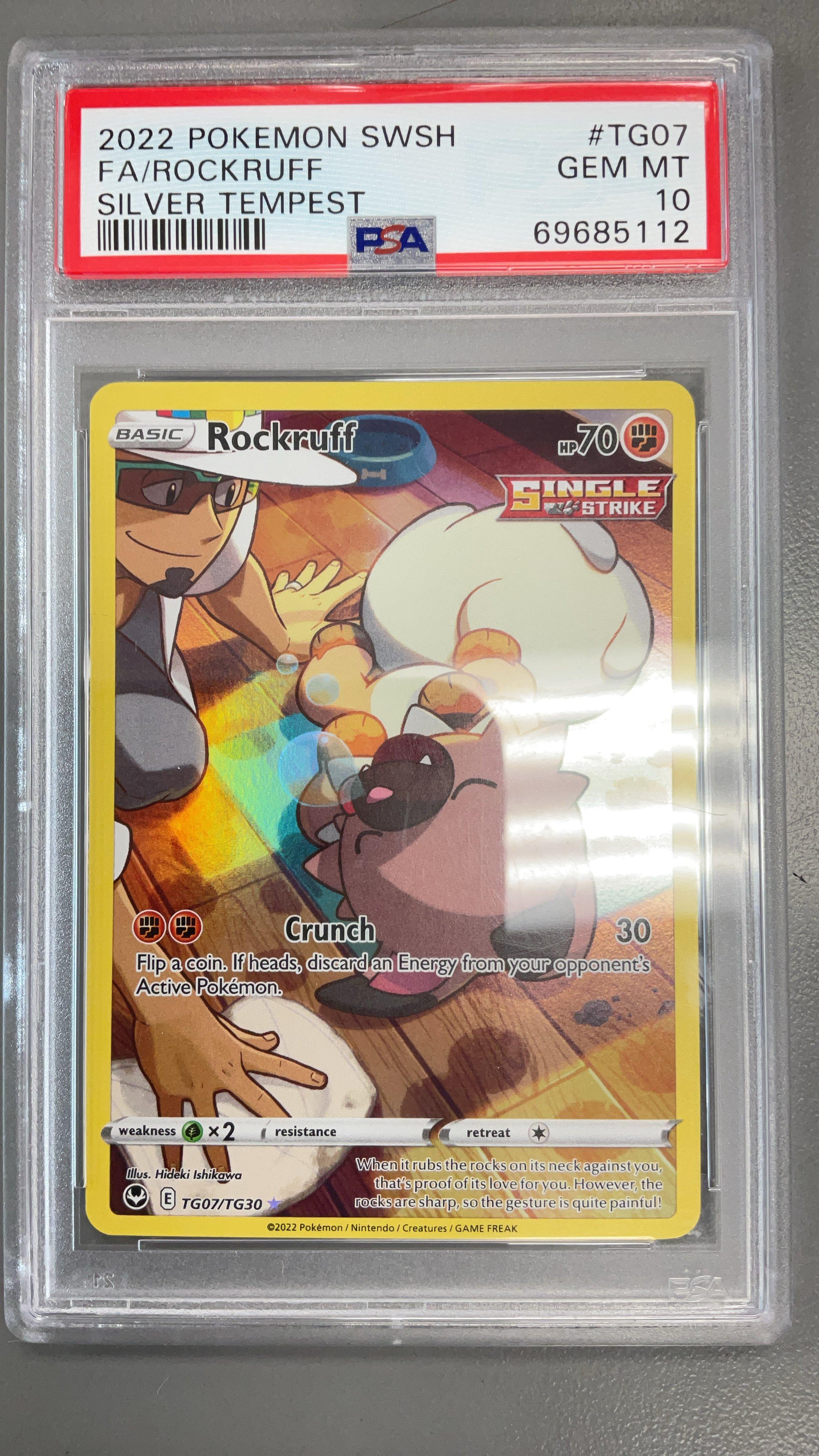2022 Pokemon Sword & Shield Silver Tempest Tg07 Full Art/rockruff PSA