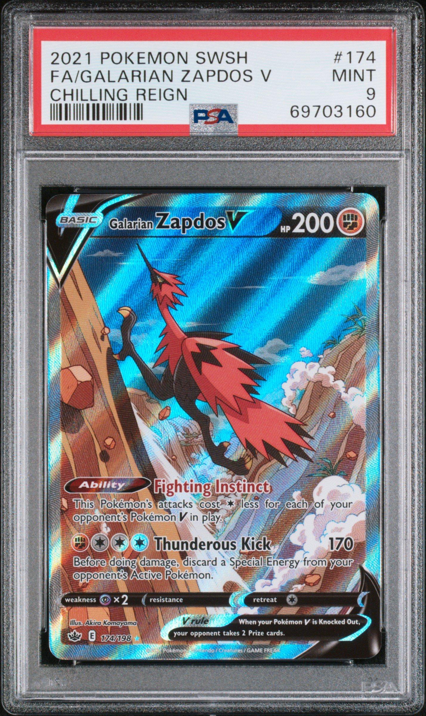 2021 Pokemon Sword & Shield Chilling Reign Full Art/galarian Zapdos V PSA