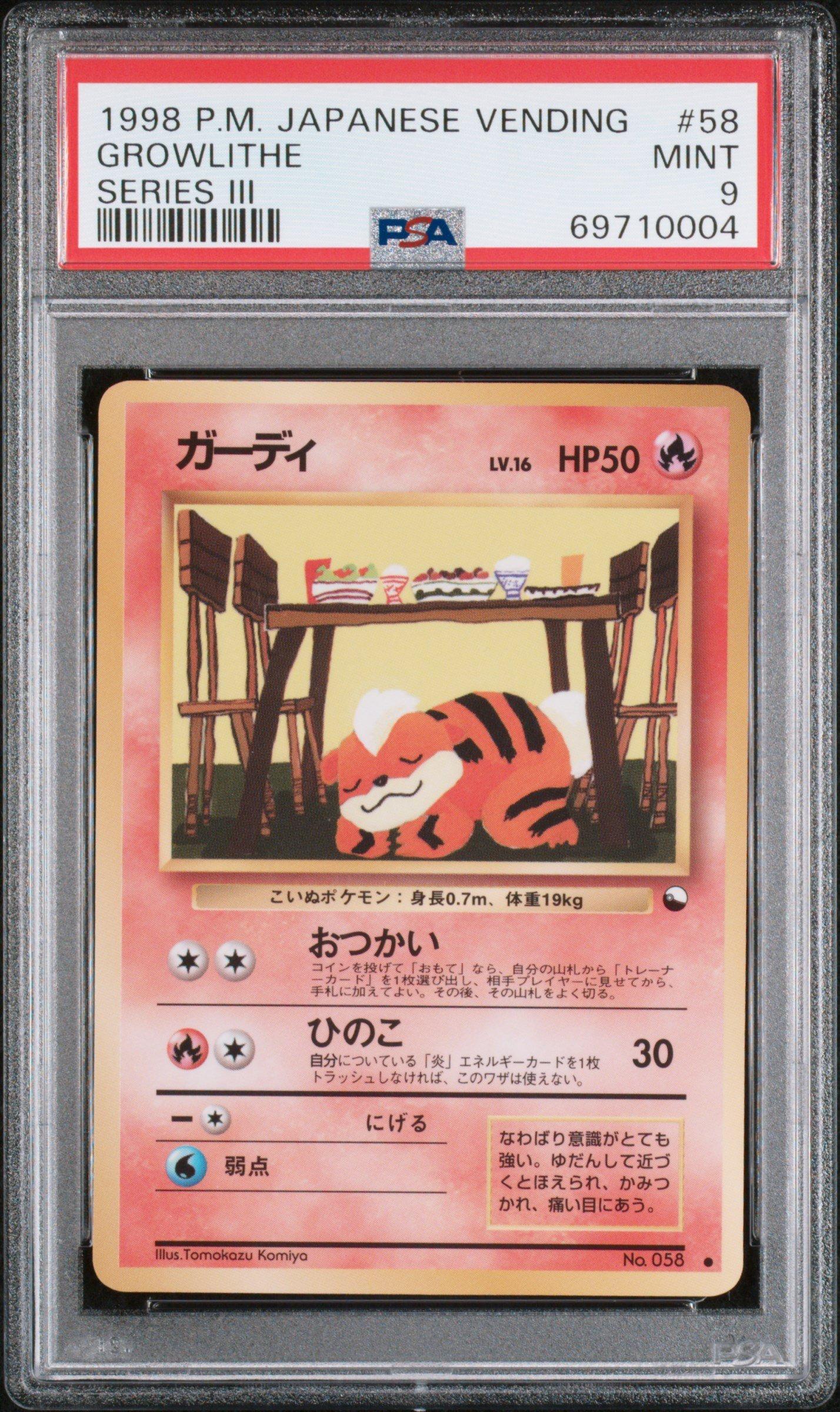 1998 Pokemon Japanese Vending 58 Growlithe Series Iii PSA 9