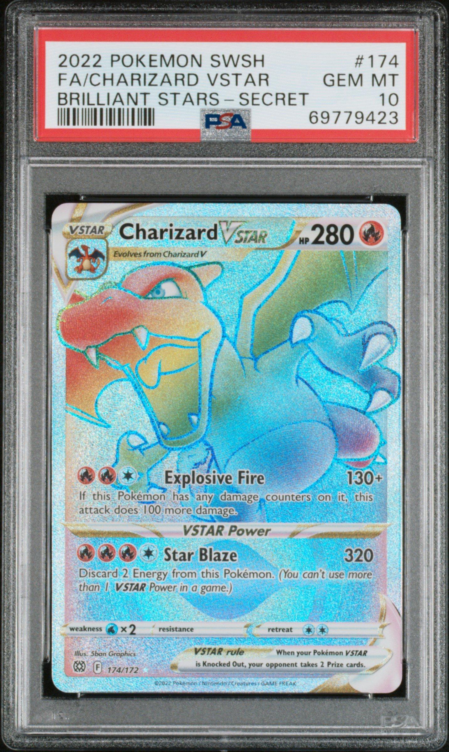 2022 Pokemon Sword & Shield Brilliant Stars 174 Full Art/charizard Vstar Secret PSA