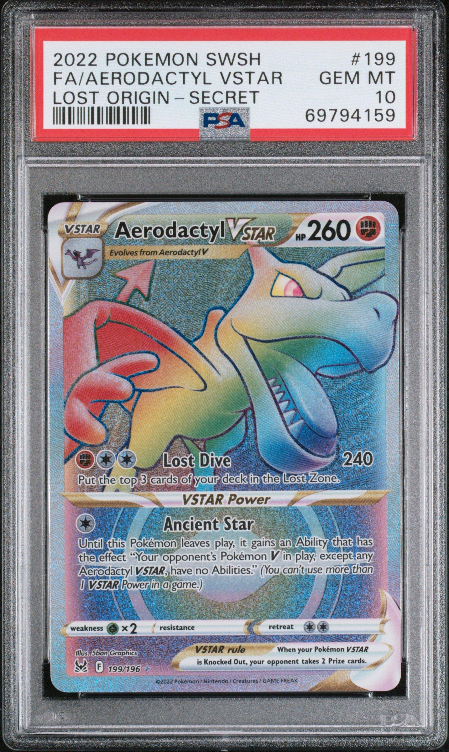 2022 Pokemon Sword & Shield Lost Origin 199 Full Art/aerodactyl Vstar Secret PSA