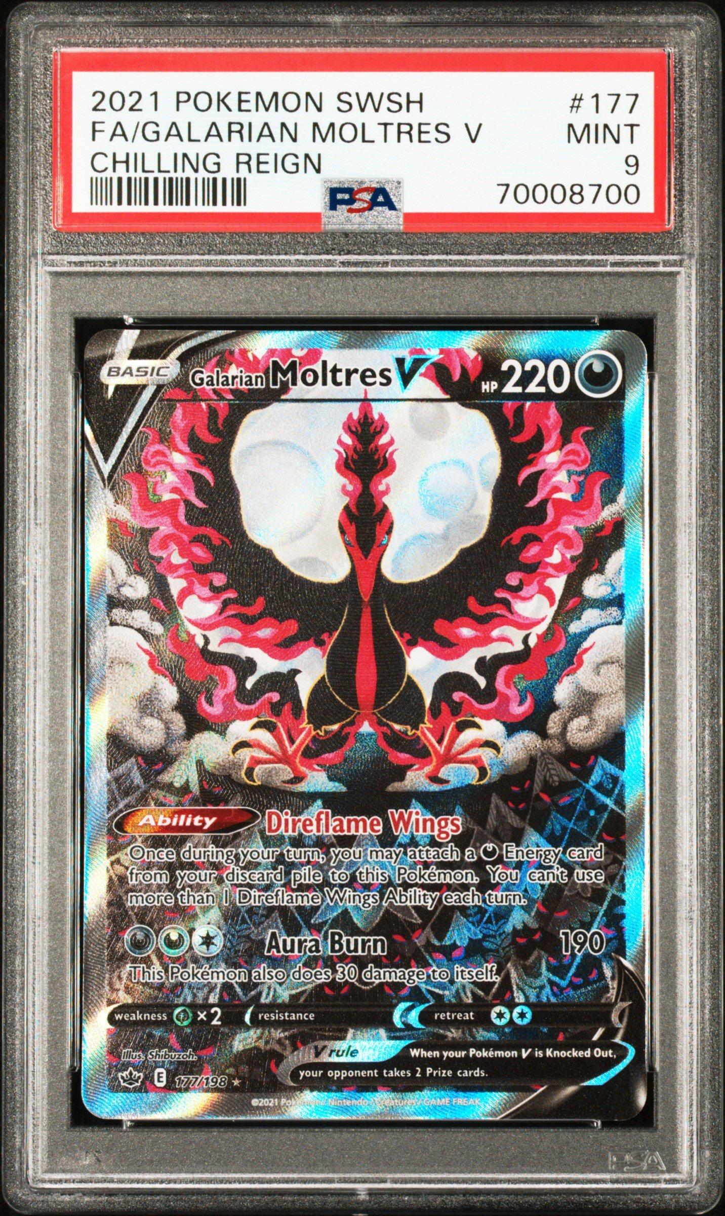 2021 Pokemon Sword & Shield Chilling Reign Full Art/galarian Moltres V PSA