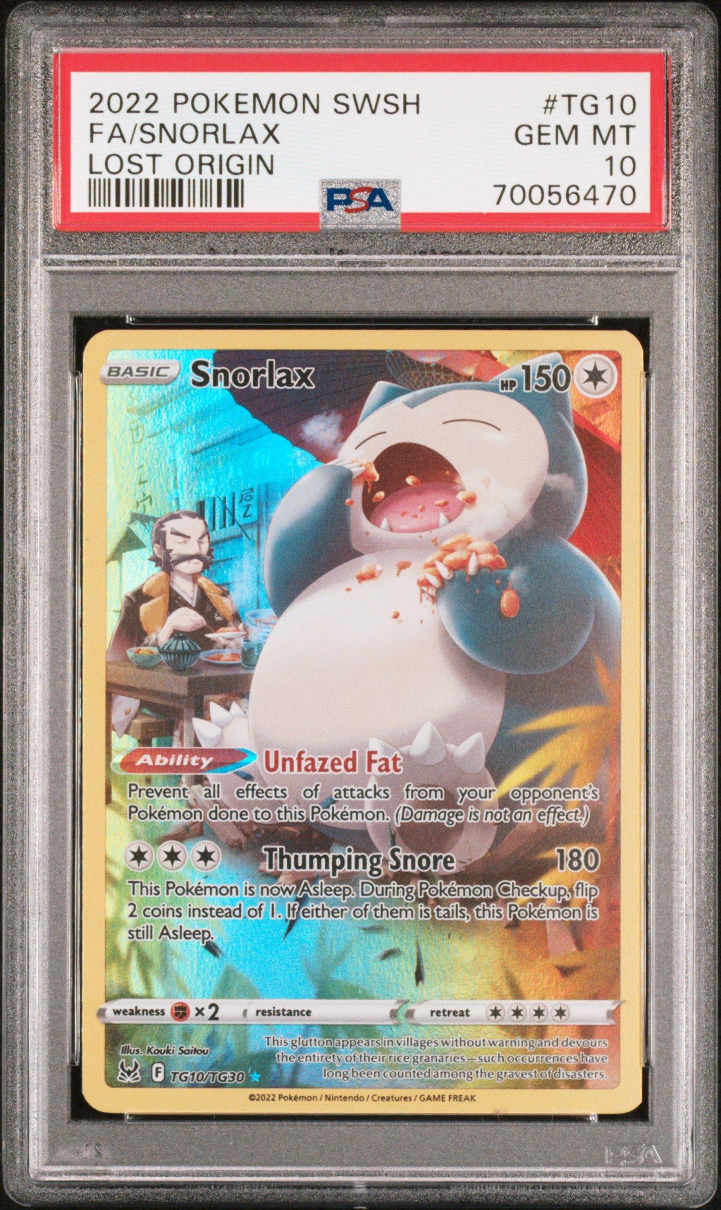 2022 Pokemon Sword & Shield Lost Origin Tg10 Full Art/snorlax PSA