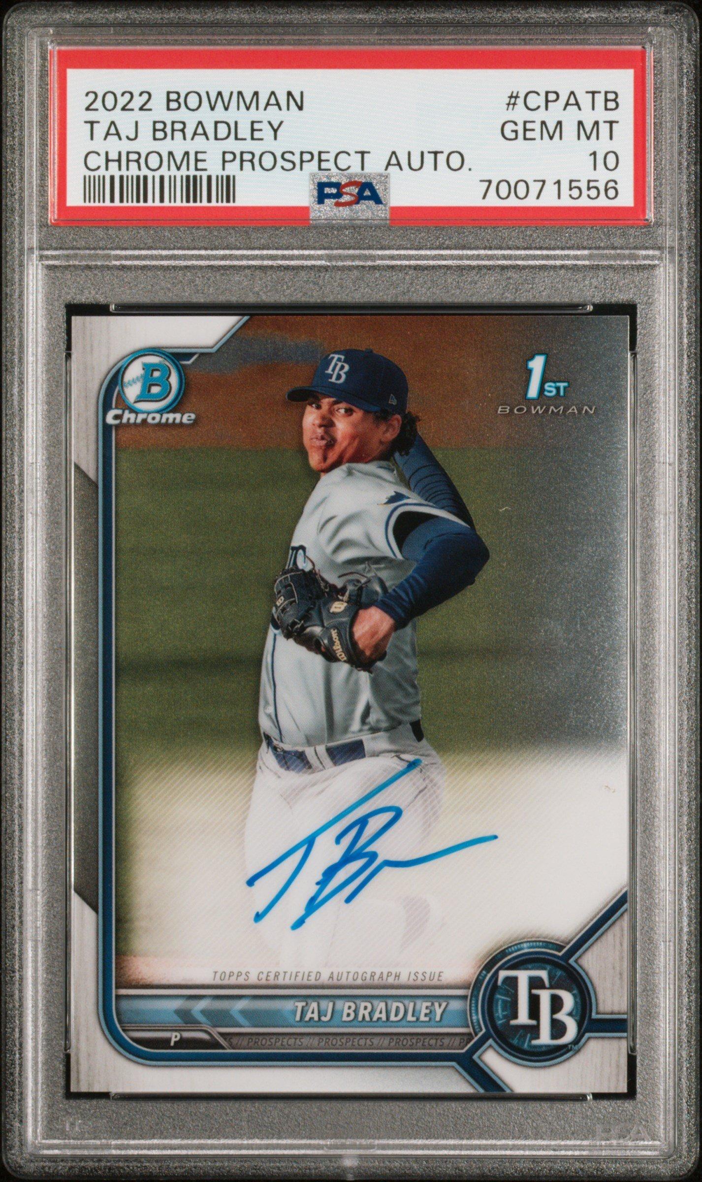 2022 Bowman Chrome Prospect Autographs Cpatb Taj Bradley PSA 10