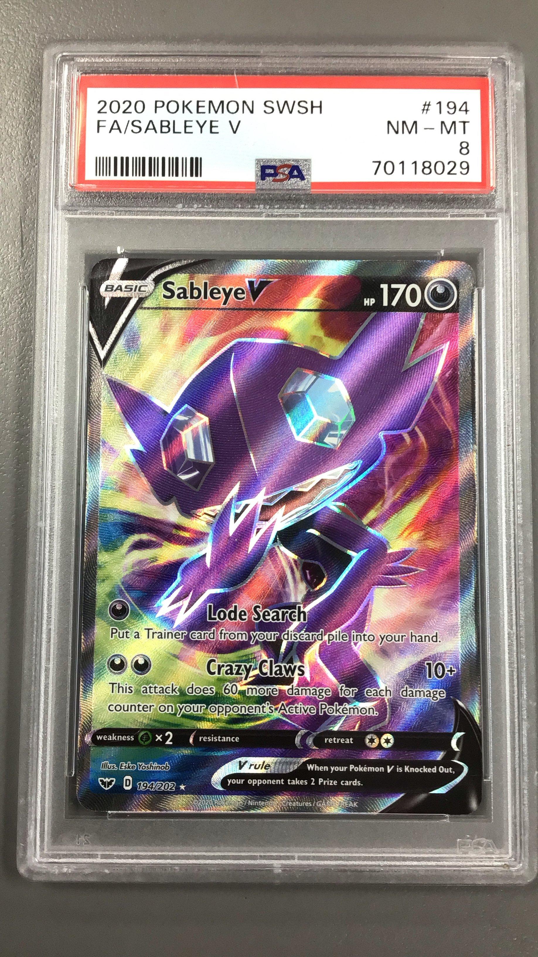 ★18782★ 2020 Pokemon Sword & Shield 194 Full Art/sableye V PSA 8 Graded