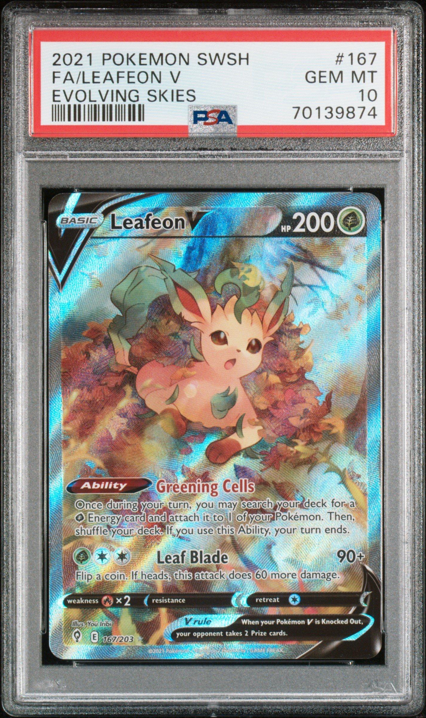 2021 Pokemon Sword & Shield Evolving Skies 167 Fa/leafeon V PSA
