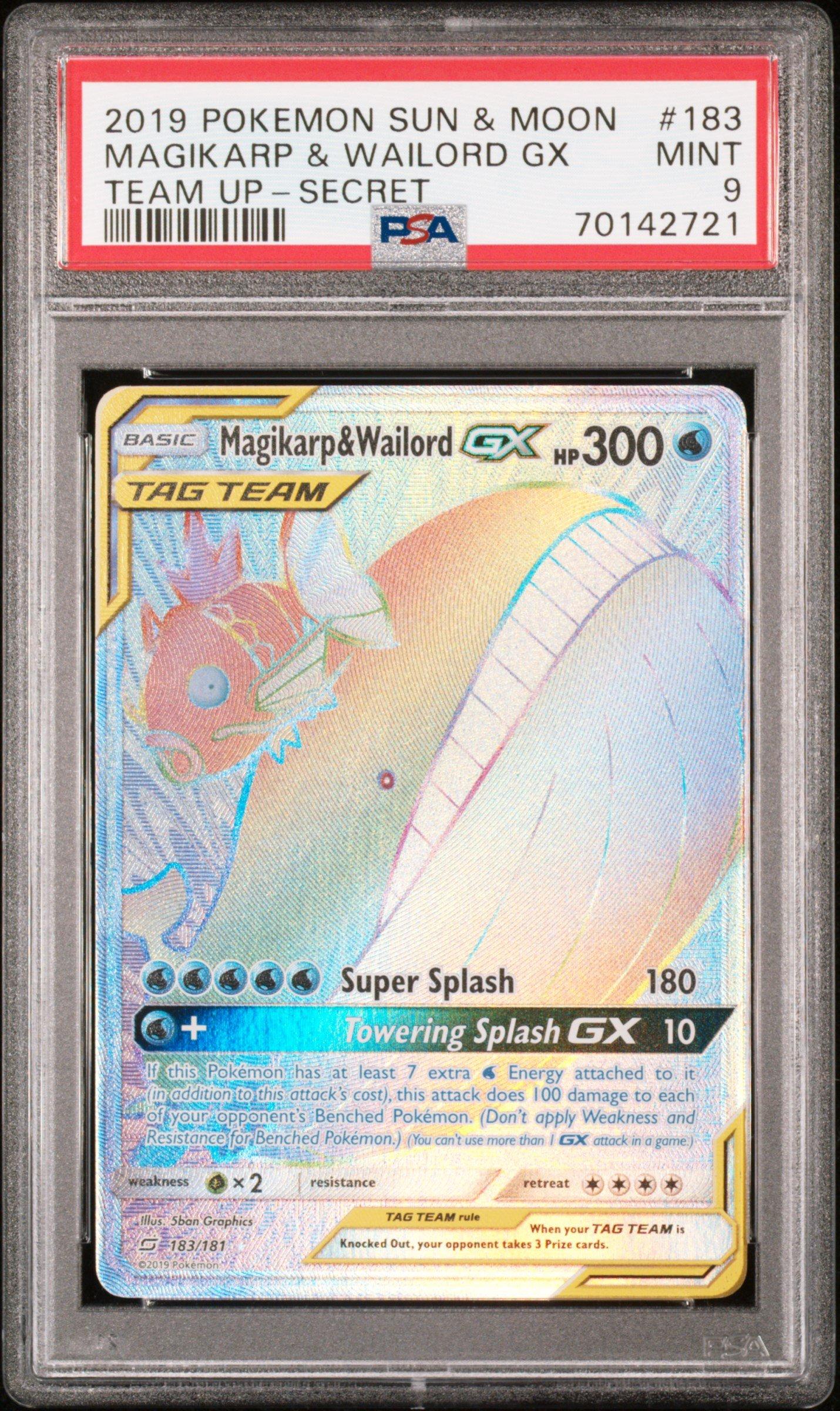 2019 Pokemon Sun & Moon Team Up 183 Full Art/magikarp & Wailord Gx Secret PSA 9