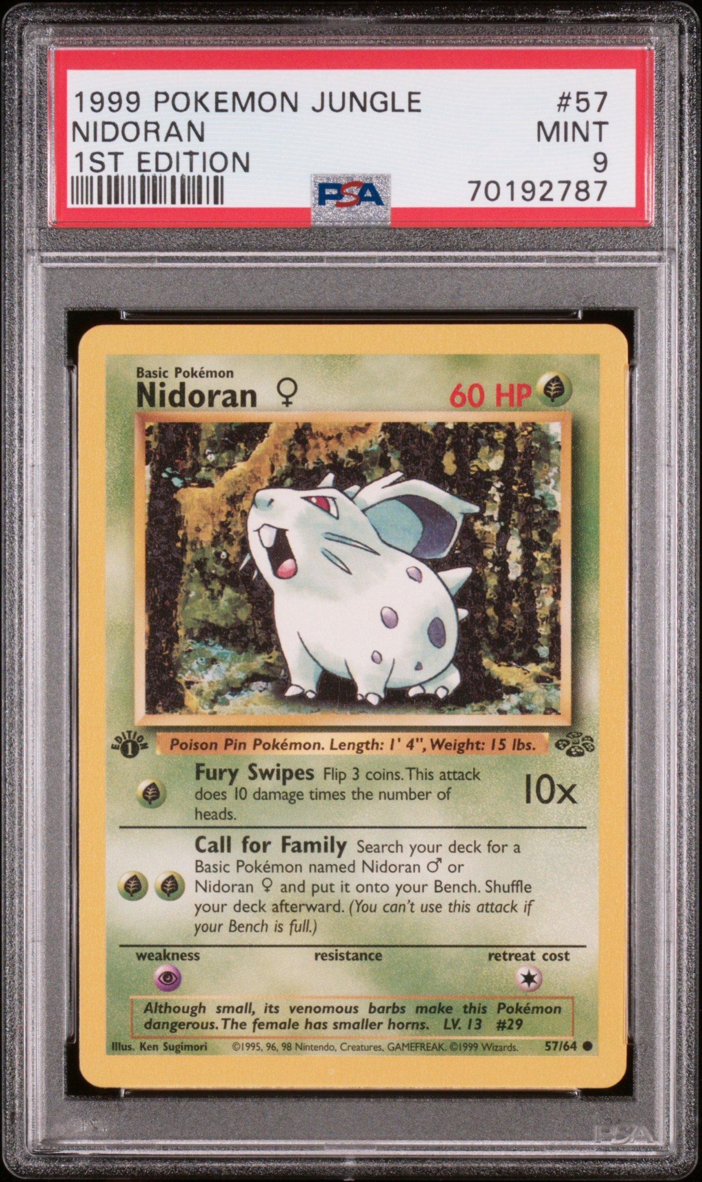 1999 Pokemon Jungle 57 Nidoran 1st Edition PSA 9 Graded Card