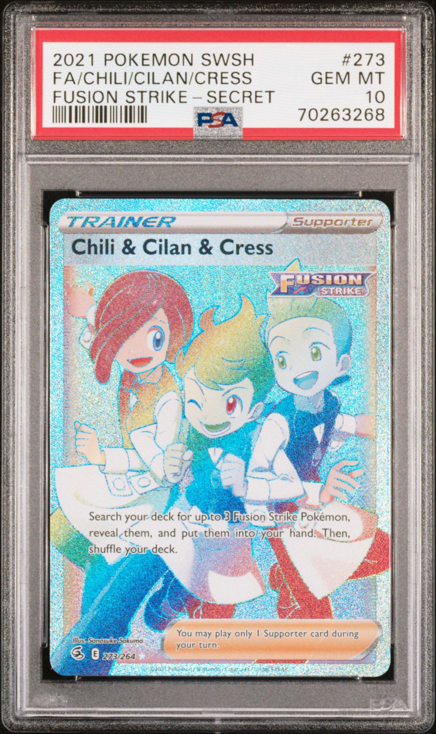 2021 Pokemon Sword & Shield Fusion Strike 273 Full Art/chili & Cilan & Cress Secret PSA