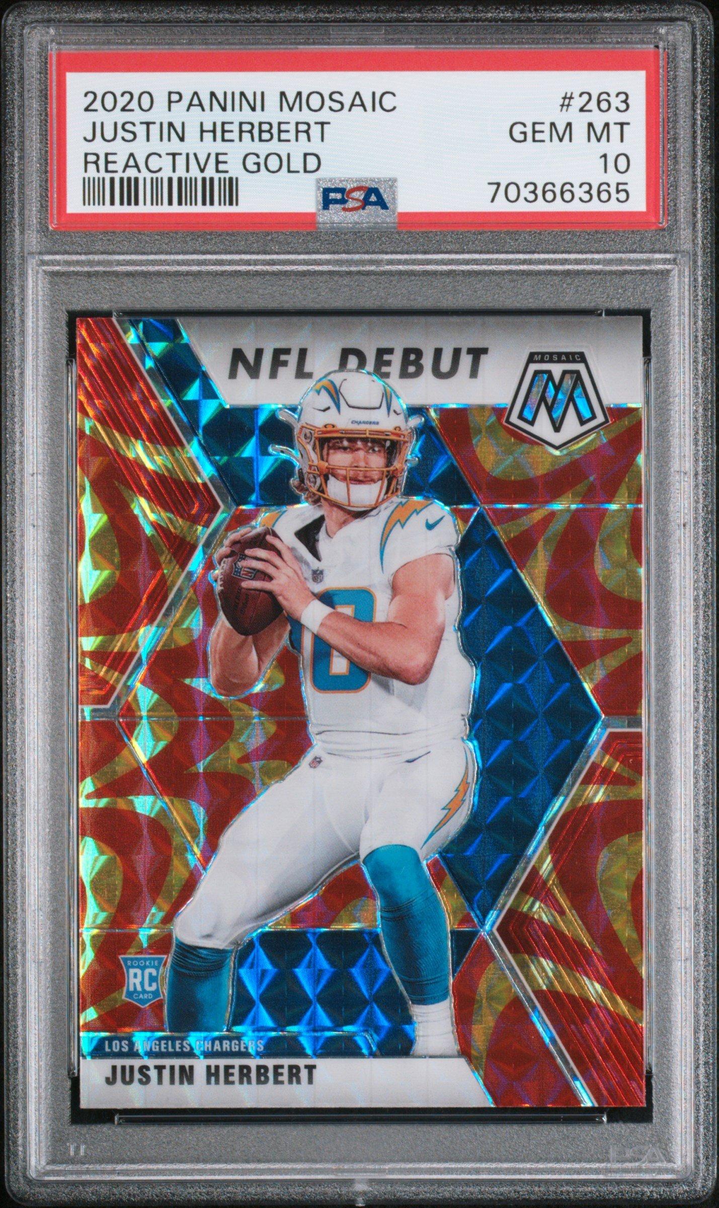 2020 Panini Mosaic 263 Justin Herbert Reactive Gold PSA 10