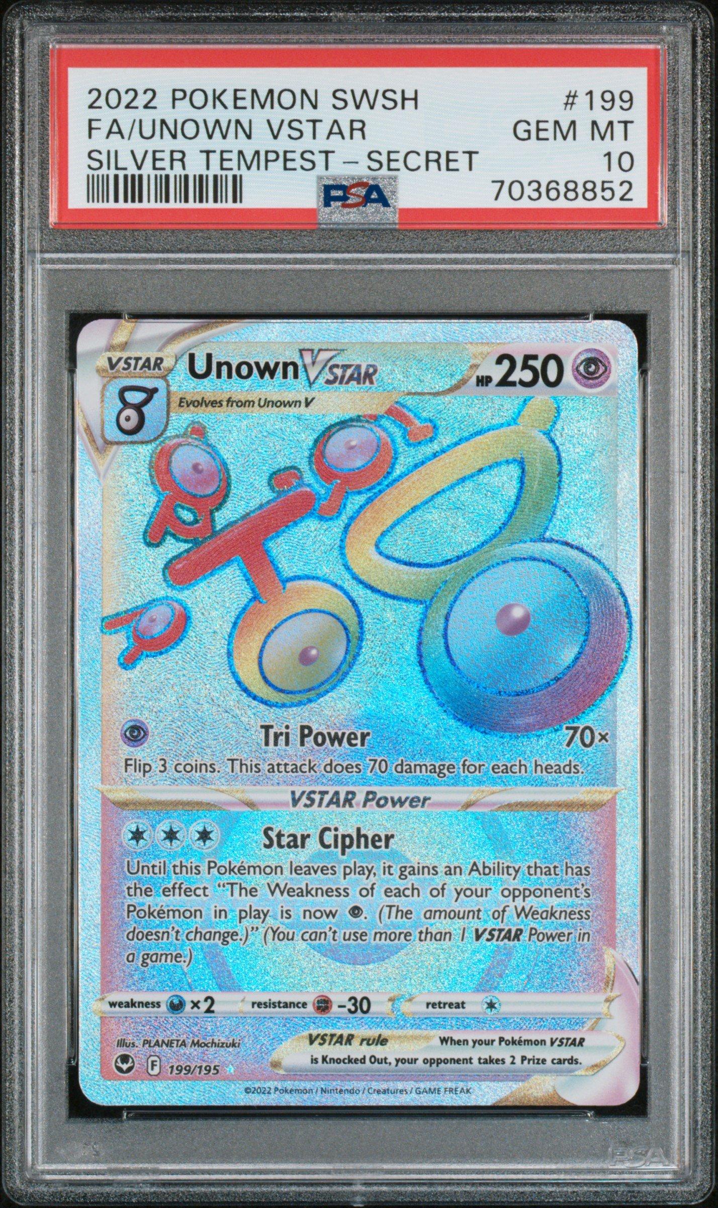 2022 Pokemon Sword & Shield Silver Tempest 199 Full Art/unown Vstar Secret PSA