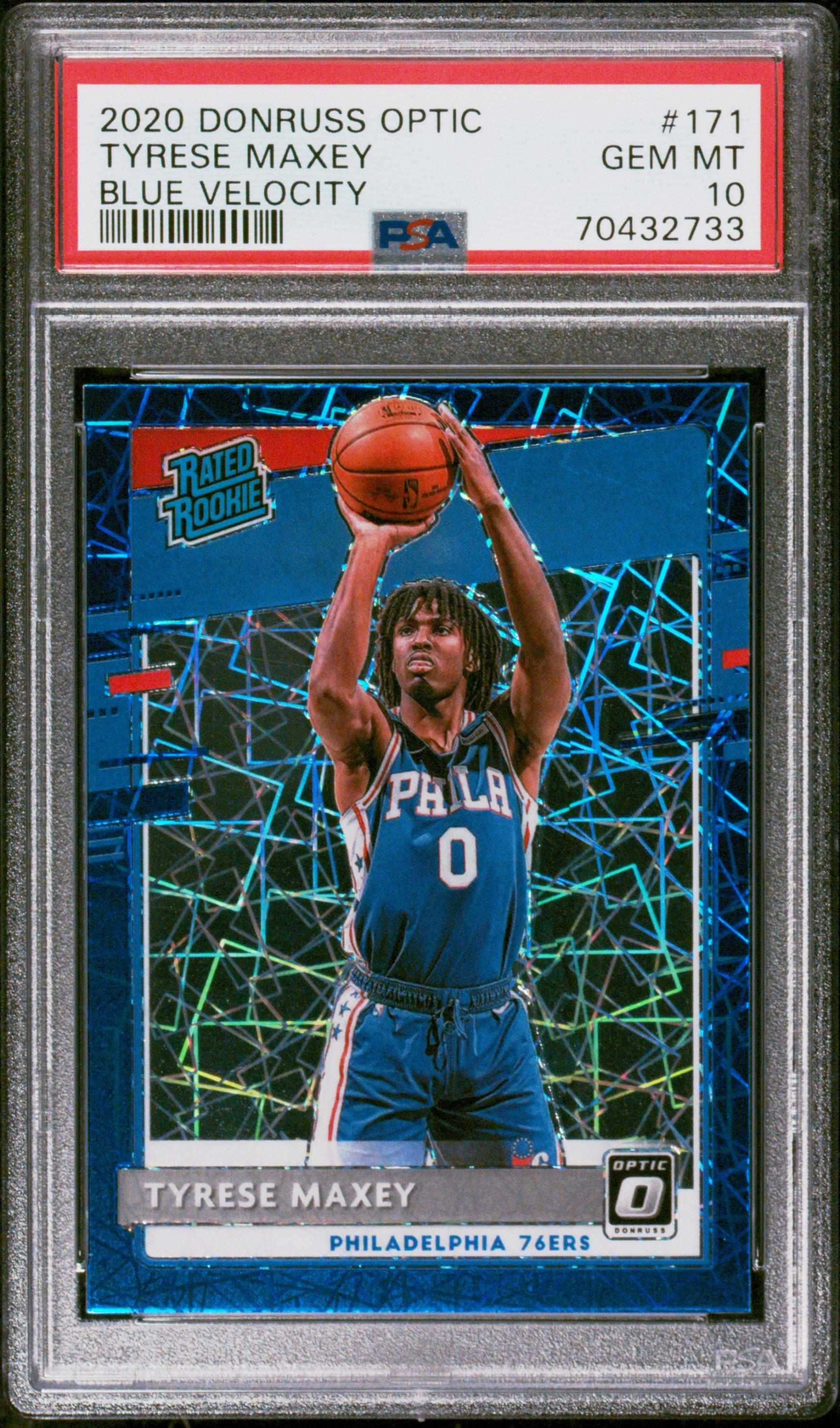 2020 Panini Donruss Optic 171 Tyrese Maxey Blue Velocity PSA 10