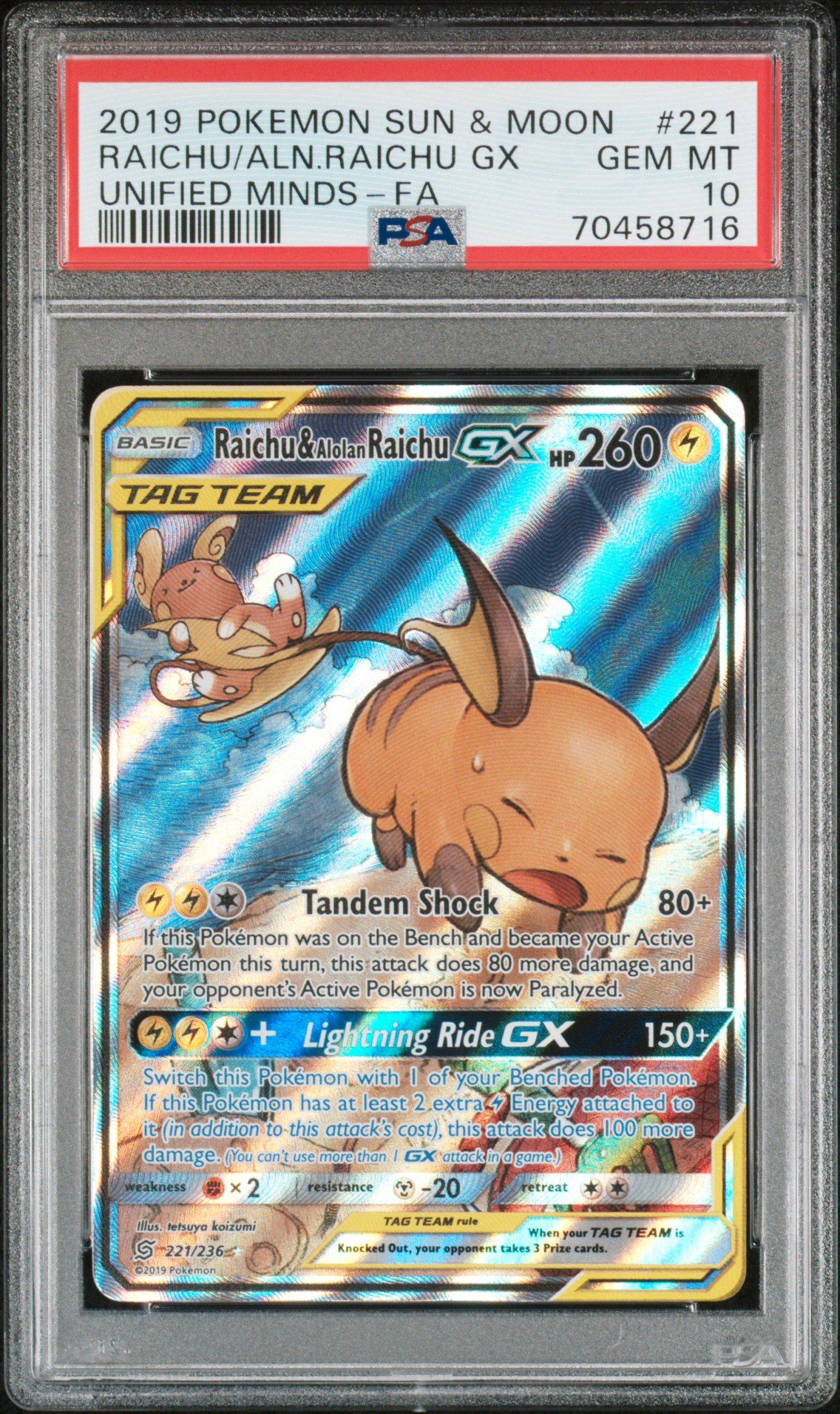 2019 Pokemon Sun & Moon Unified Minds 221 Full Art/raichu & Alolan