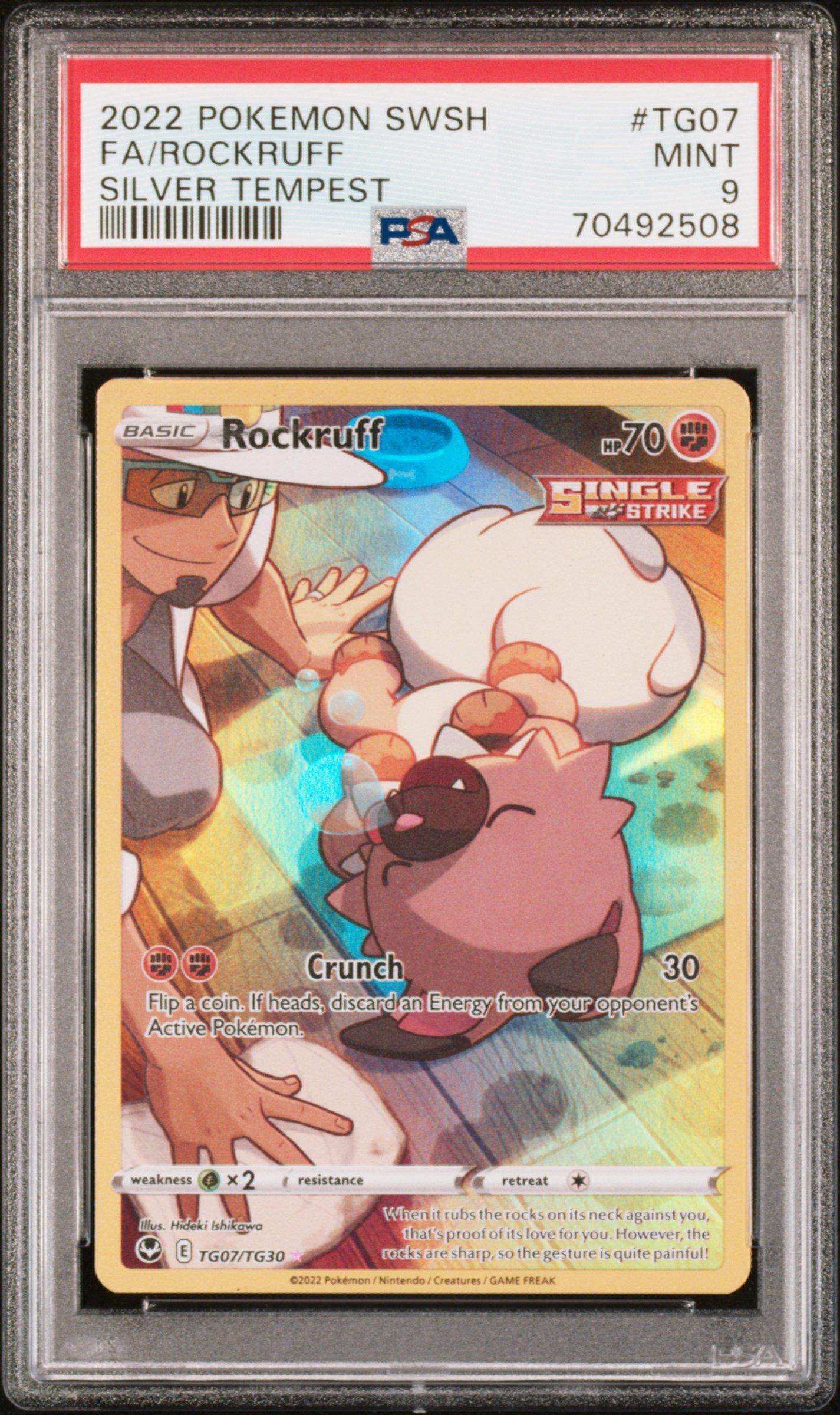 2022 Pokemon Sword & Shield Silver Tempest Tg07 Full Art/rockruff PSA