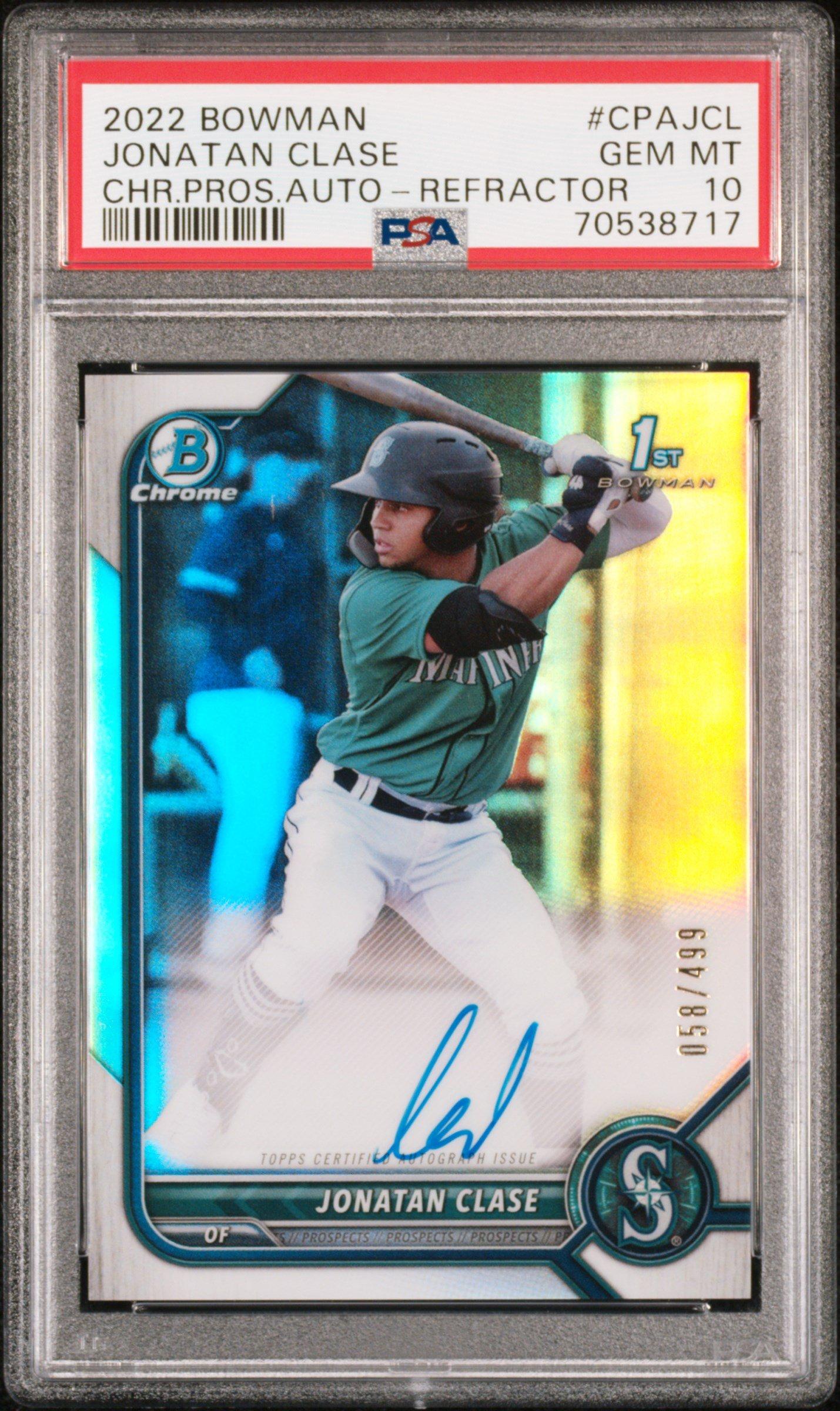 2022 Bowman Chrome Prospect Autographs Cpajcl Jonatan Clase Refractor PSA 10