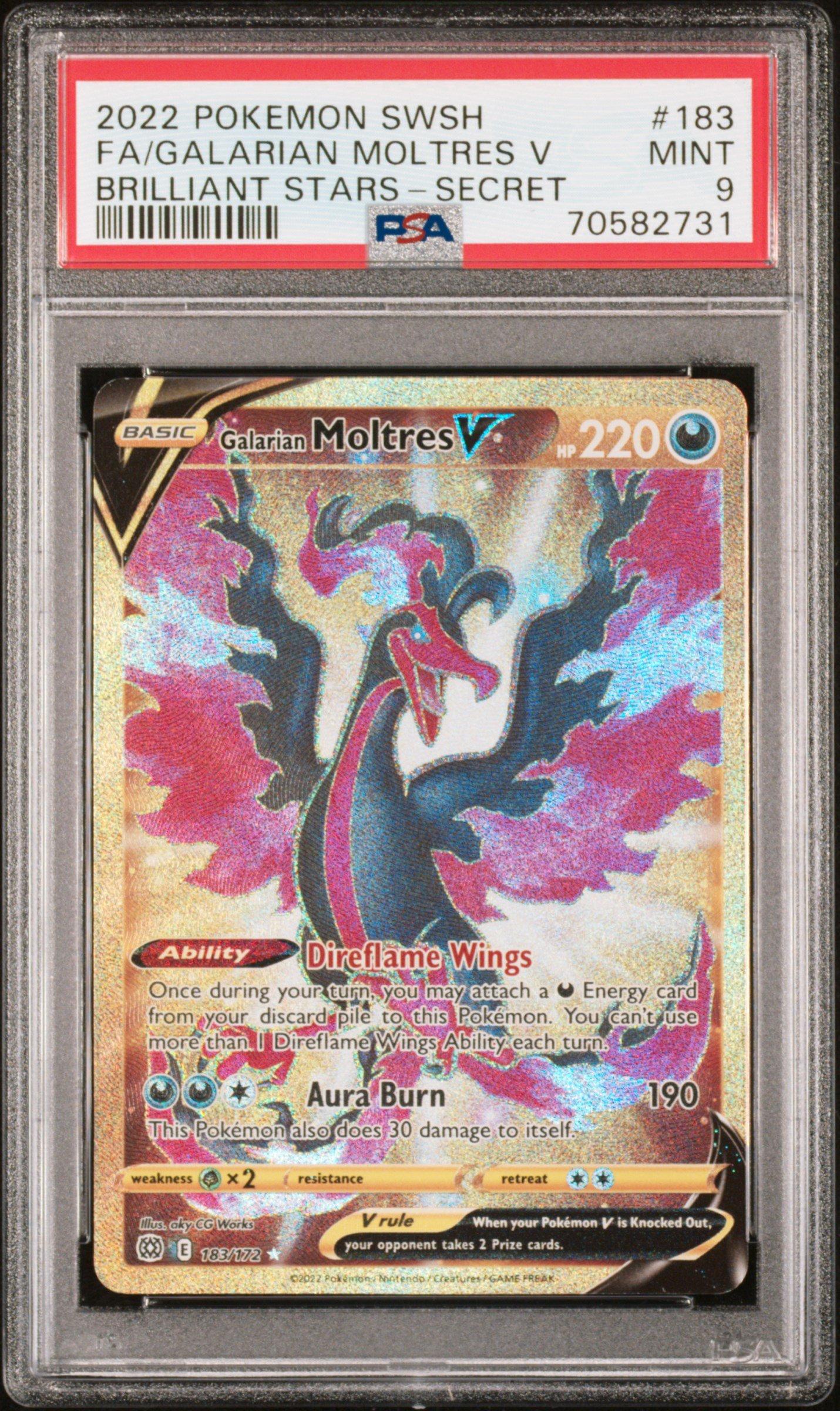 2022 Pokemon Sword & Shield Brilliant Stars 183 Full Art/galarian Moltres V Secret PSA