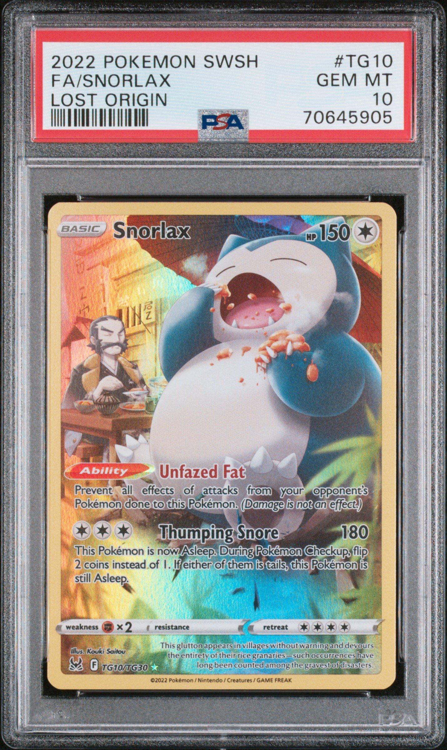 2022 Pokemon Sword & Shield Lost Origin Tg10 Full Art/snorlax PSA