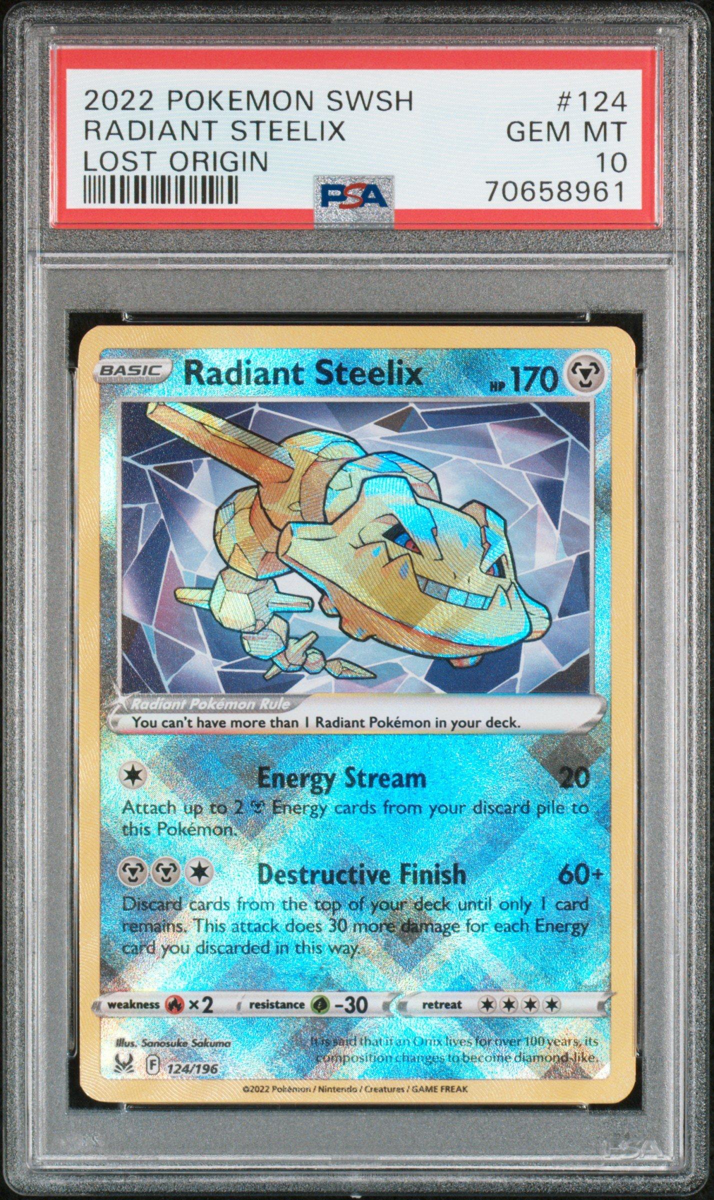 radiant steelix pokemon card value TCG: LOST ORIGIN - - 124/196 (HOLO) (ENGLISH) variation to centering Pokemon Card Radiant Steelix 124/196