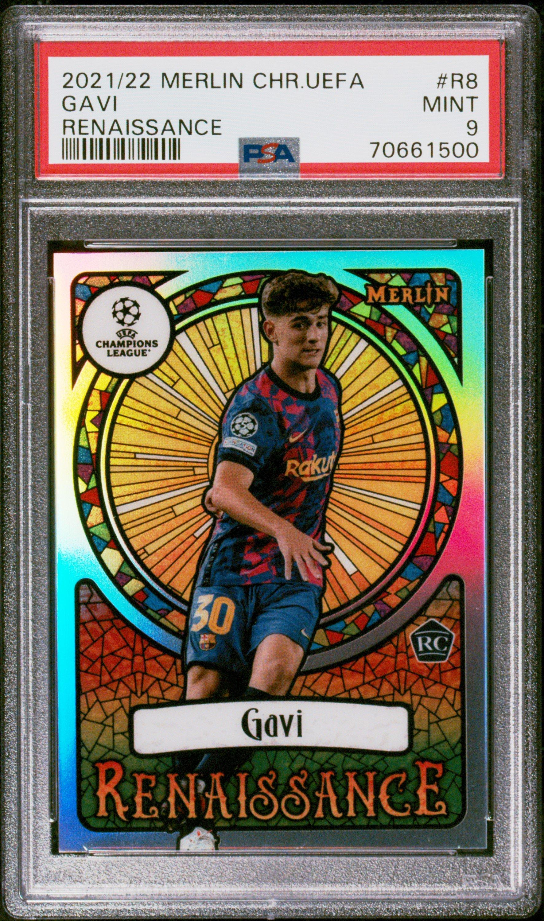 2021-2022 Topps Merlin Chrome Uefa League Renaissance R8 Gavi PSA 9