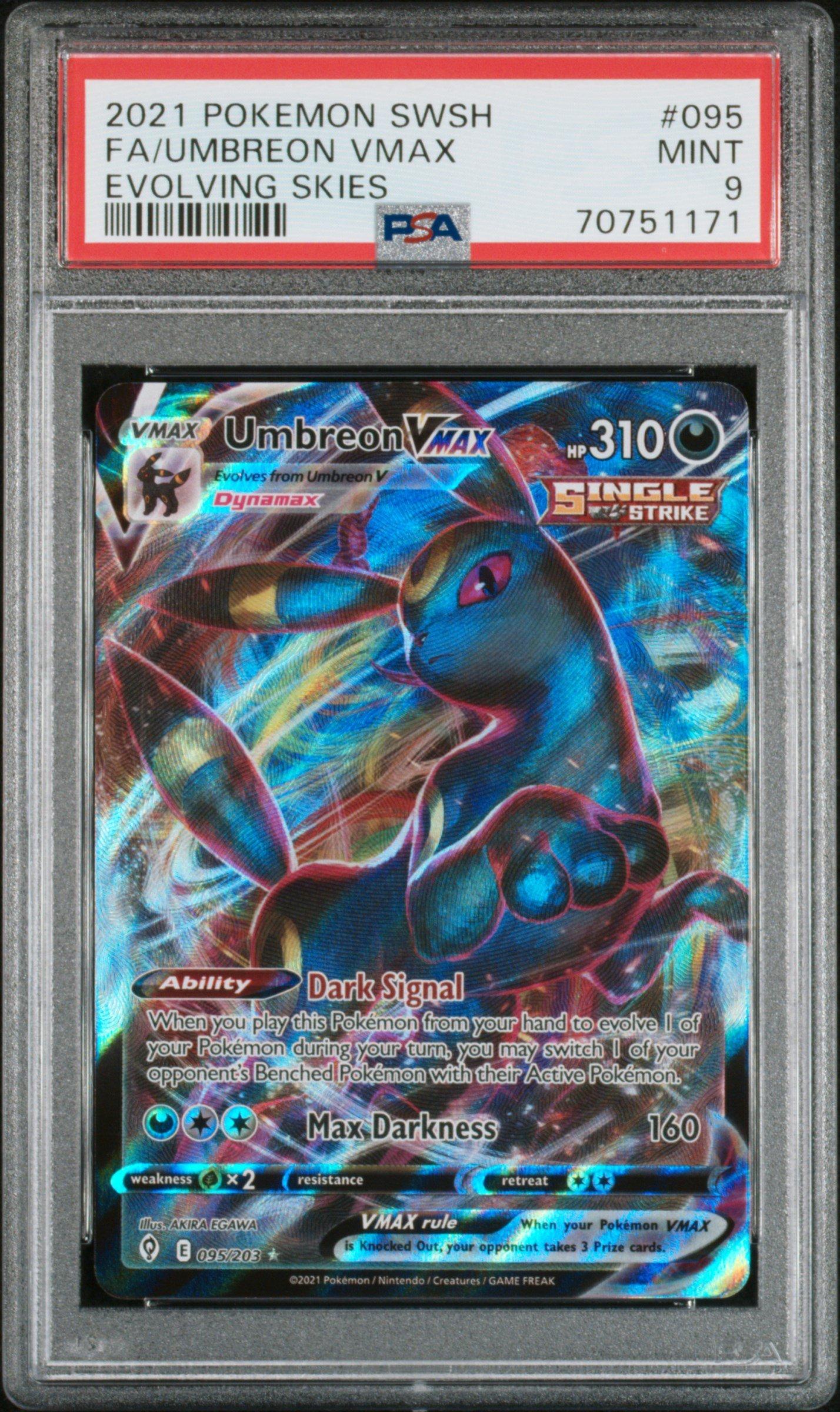 pokemon tcg evolving skies 095 203 umbreon vmax card 2021 Pokemon Sword & Shield Evolving Skies Umbreon VMAX #95 PSA 10 GEM MINT