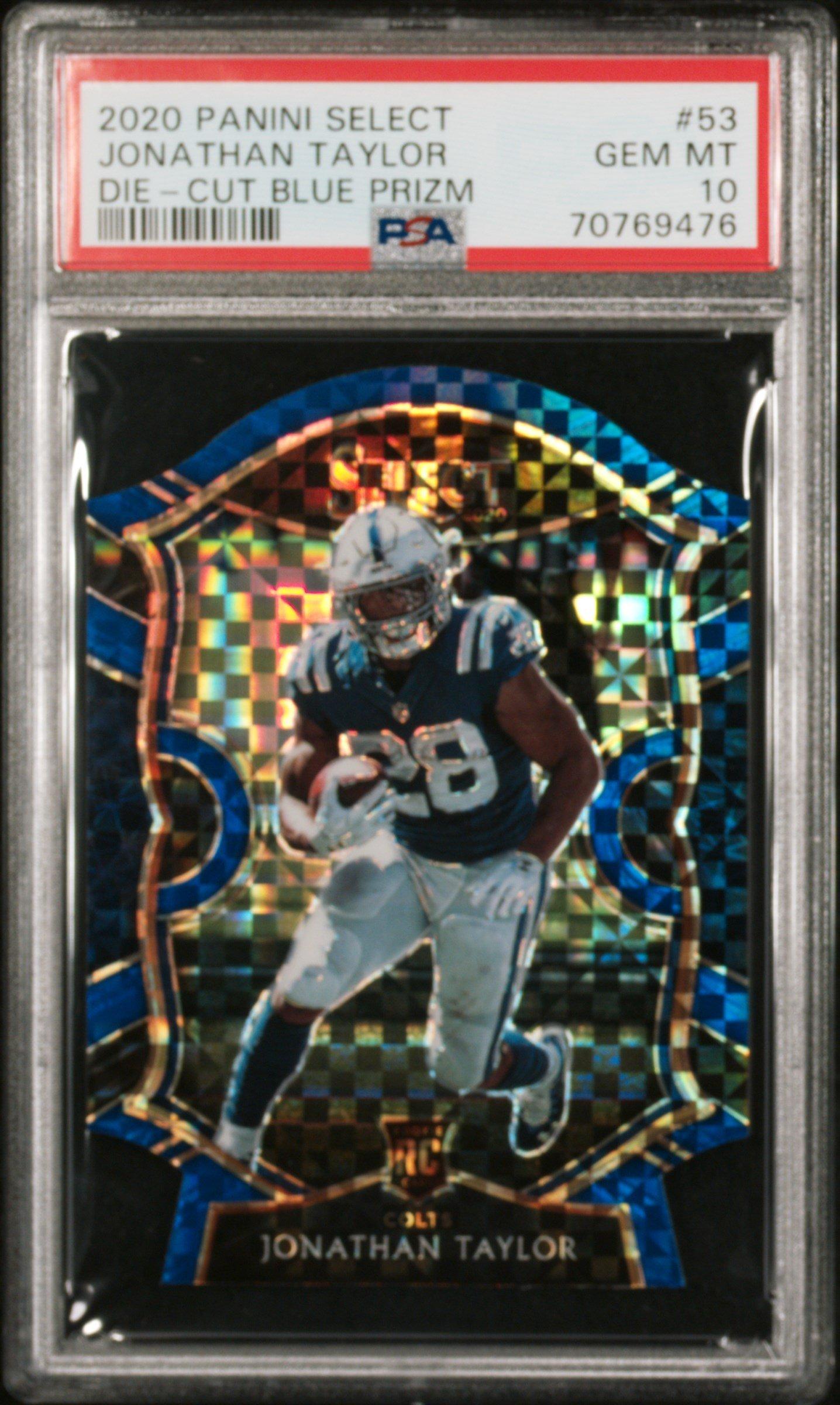 2020 Panini Select 53 Jonathan Taylor Die-cut Blue Prizm PSA 10
