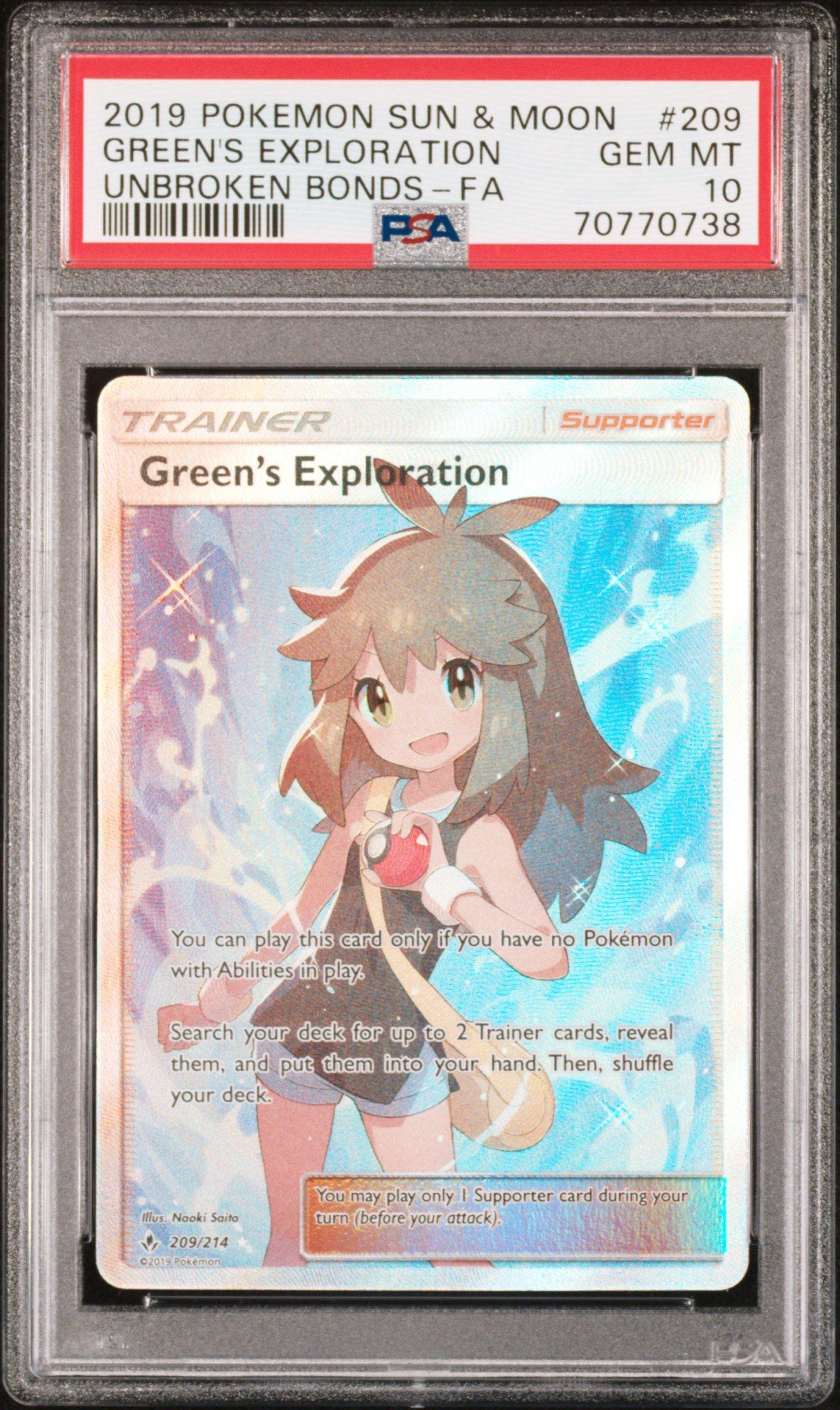 2019 Pokemon Sun & Moon Unbroken Bonds 209 Green's Exploration PSA 10