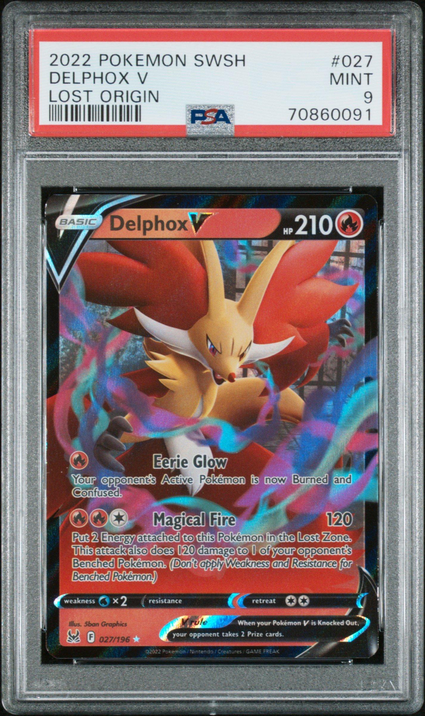 2022 Pokemon Sword & Shield Lost Origin 027 Delphox V PSA 9 Graded