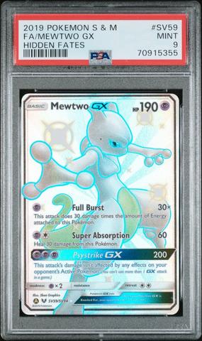 2019 Pokemon Sun & Moon Hidden Fates Sv59 Full Art/mewtwo Gx PSA 9