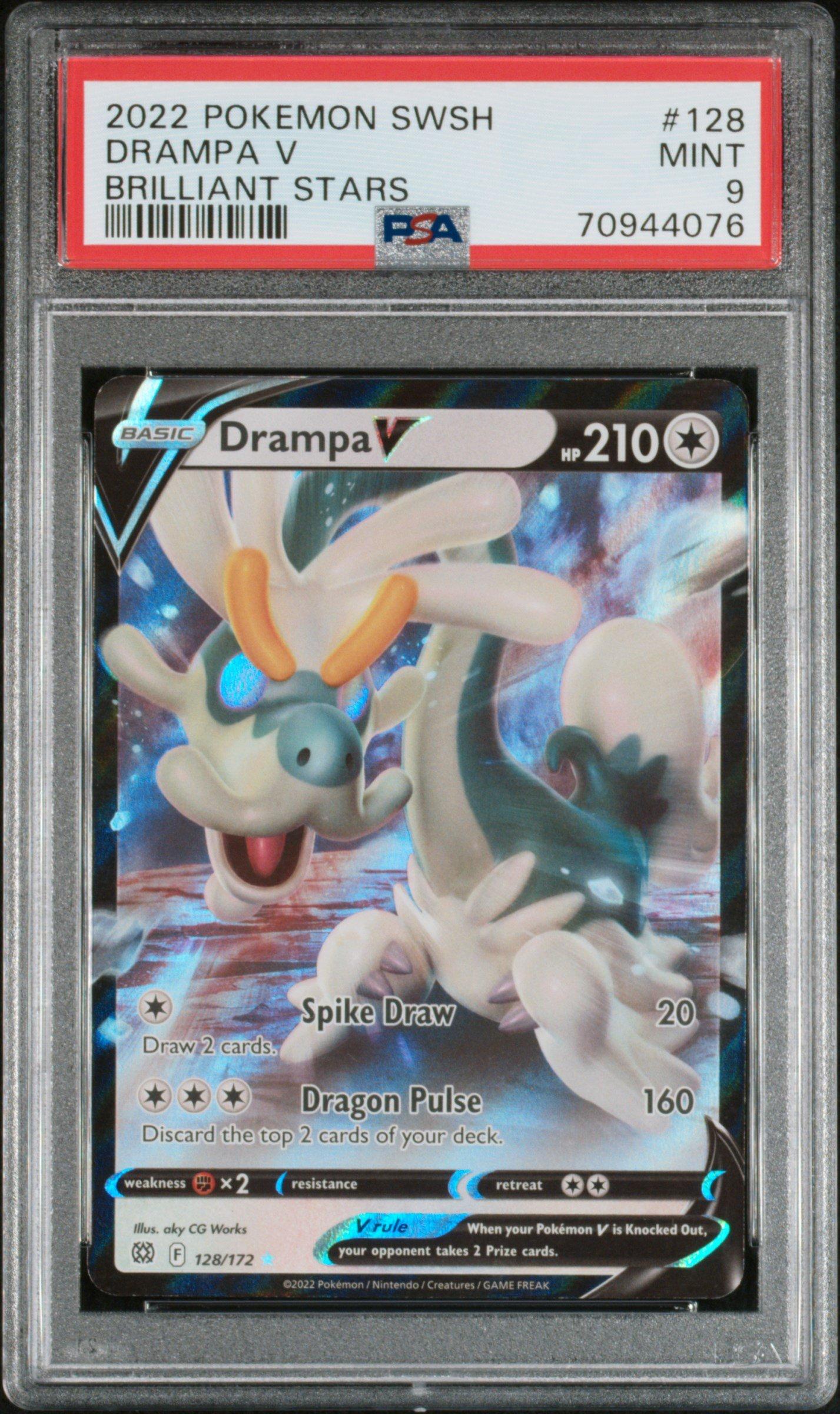 2022 Pokemon Sword & Shield Brilliant Stars 128 Drampa V PSA 9