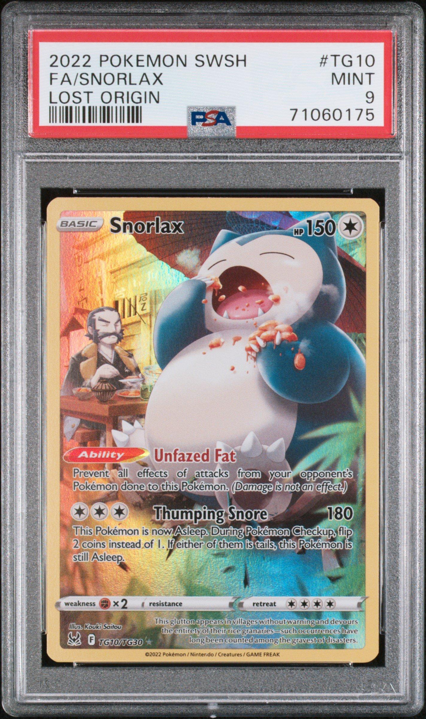 2022 Pokemon Sword & Shield Lost Origin Tg10 Full Art/snorlax PSA