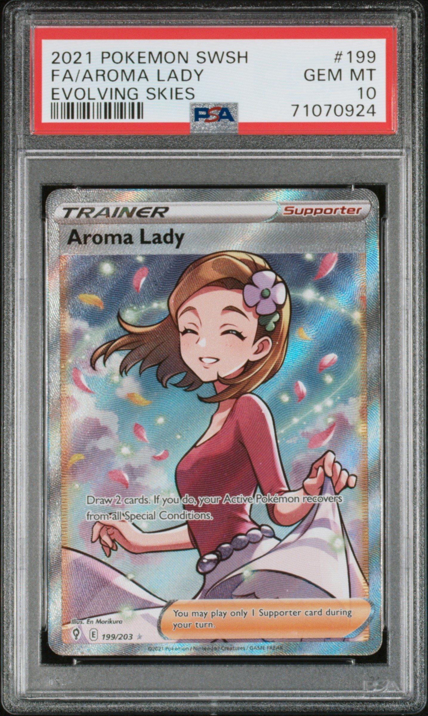 lady pokemon card full art 2021 Pokemon Sword & Shield Evolving Skies 199 Full Art/aroma Lady PSA 10  Graded Card