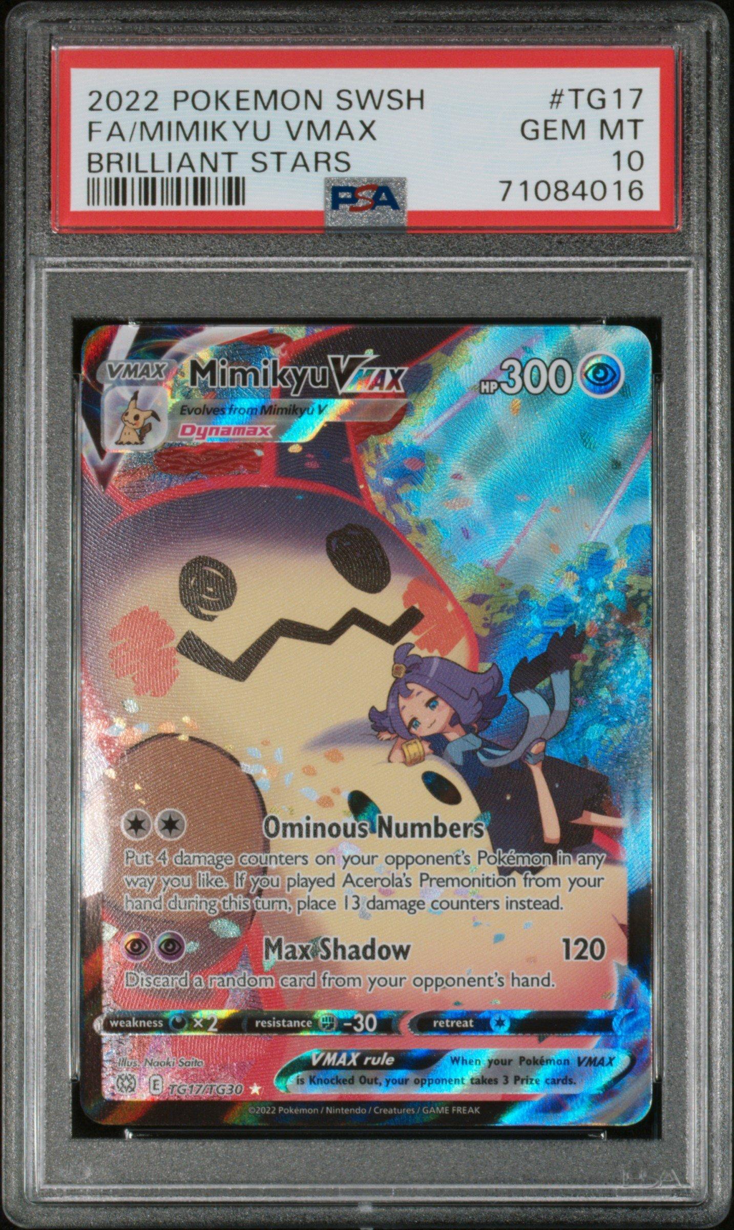 2022 Pokemon Sword & Shield Brilliant Stars Tg17 Fa/mimikyu Vmax PSA 10