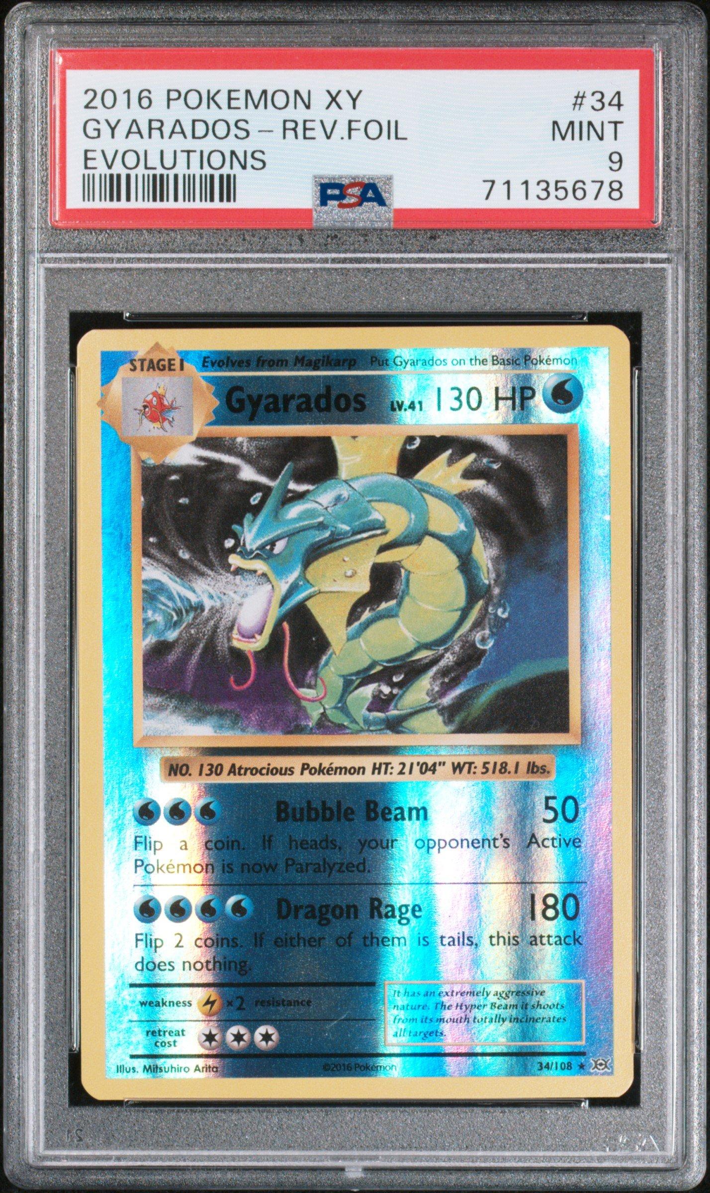 2016 Pokemon Xy Evolutions 34 Gyarados-reverse Foil PSA 9