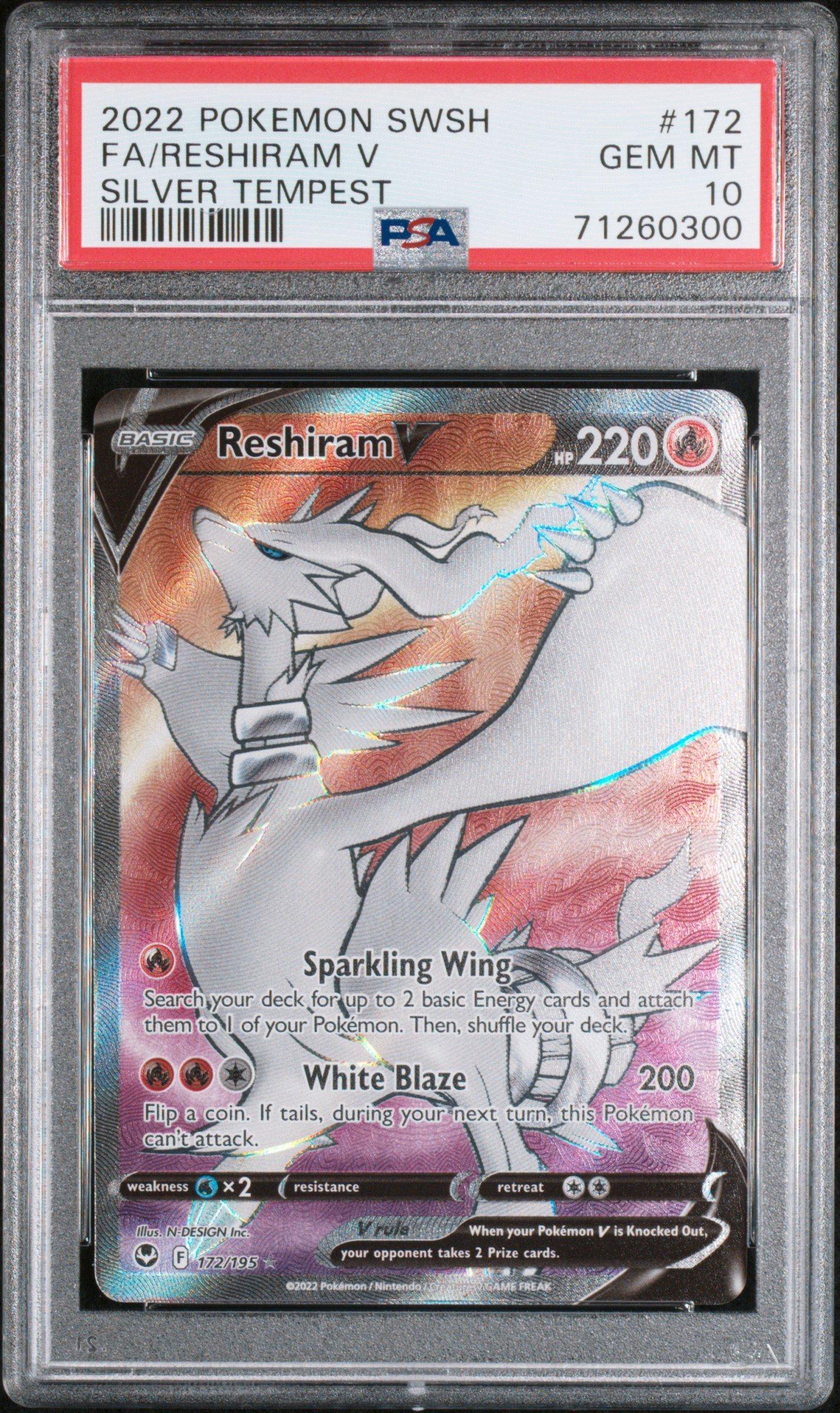 2022 Pokemon Sword & Shield Silver Tempest 172 Full Art/reshiram V PSA