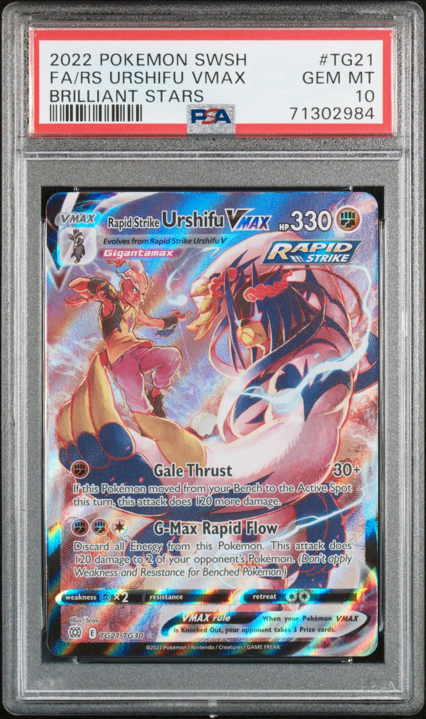 2022 Pokemon Sword & Shield Brilliant Stars Tg21 Full Art/rapid Strike Urshifu Vmax PSA 10