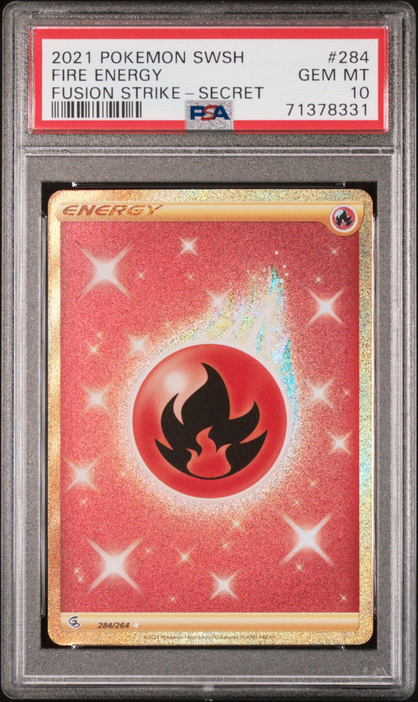 2021 Pokemon Sword & Shield Fusion Strike 284 Fire Energy Secret PSA