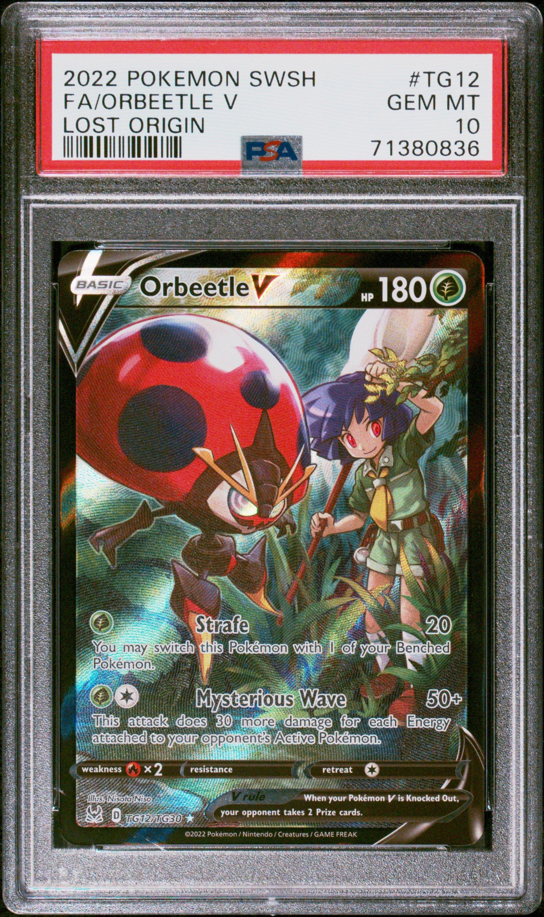 2022 Pokemon Sword & Shield Lost Origin Tg12 Full Art/orbeetle V PSA 10