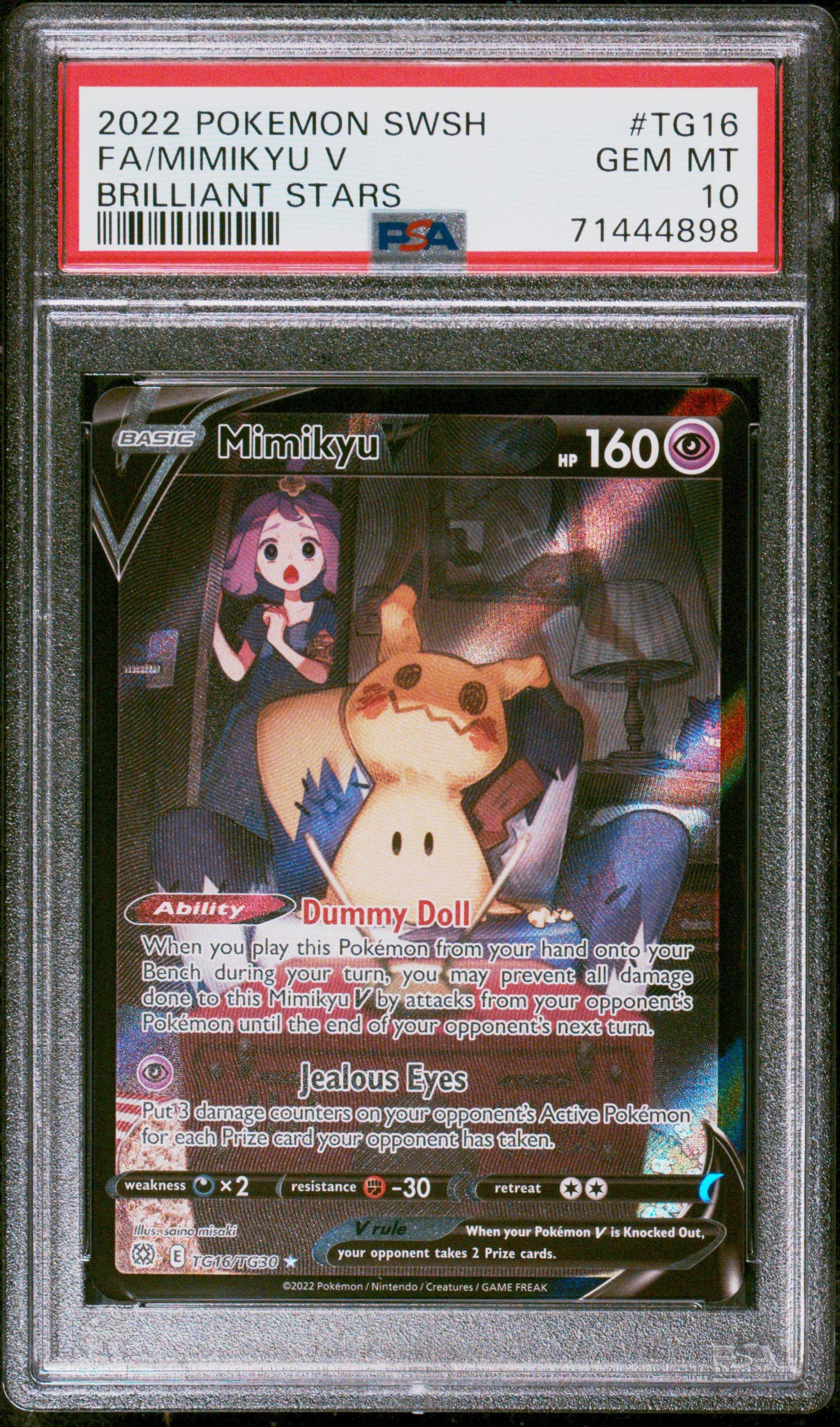2022 Pokemon Sword & Shield Brilliant Stars Tg16 Full Art/mimikyu V PSA 10