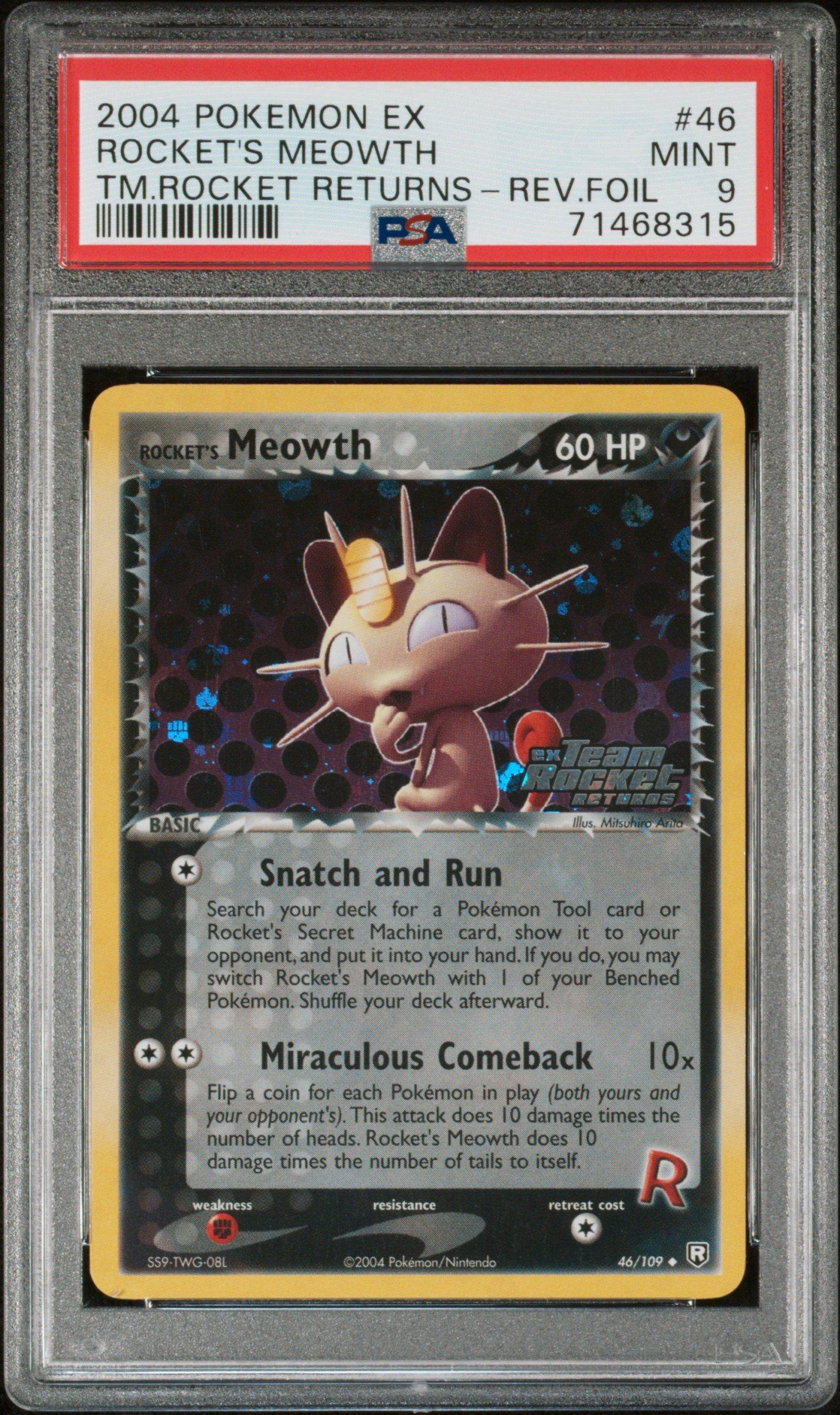 2004 Pokemon Ex Team Rocket Returns 46 Rocket's Meowth-reverse Foil PSA 9
