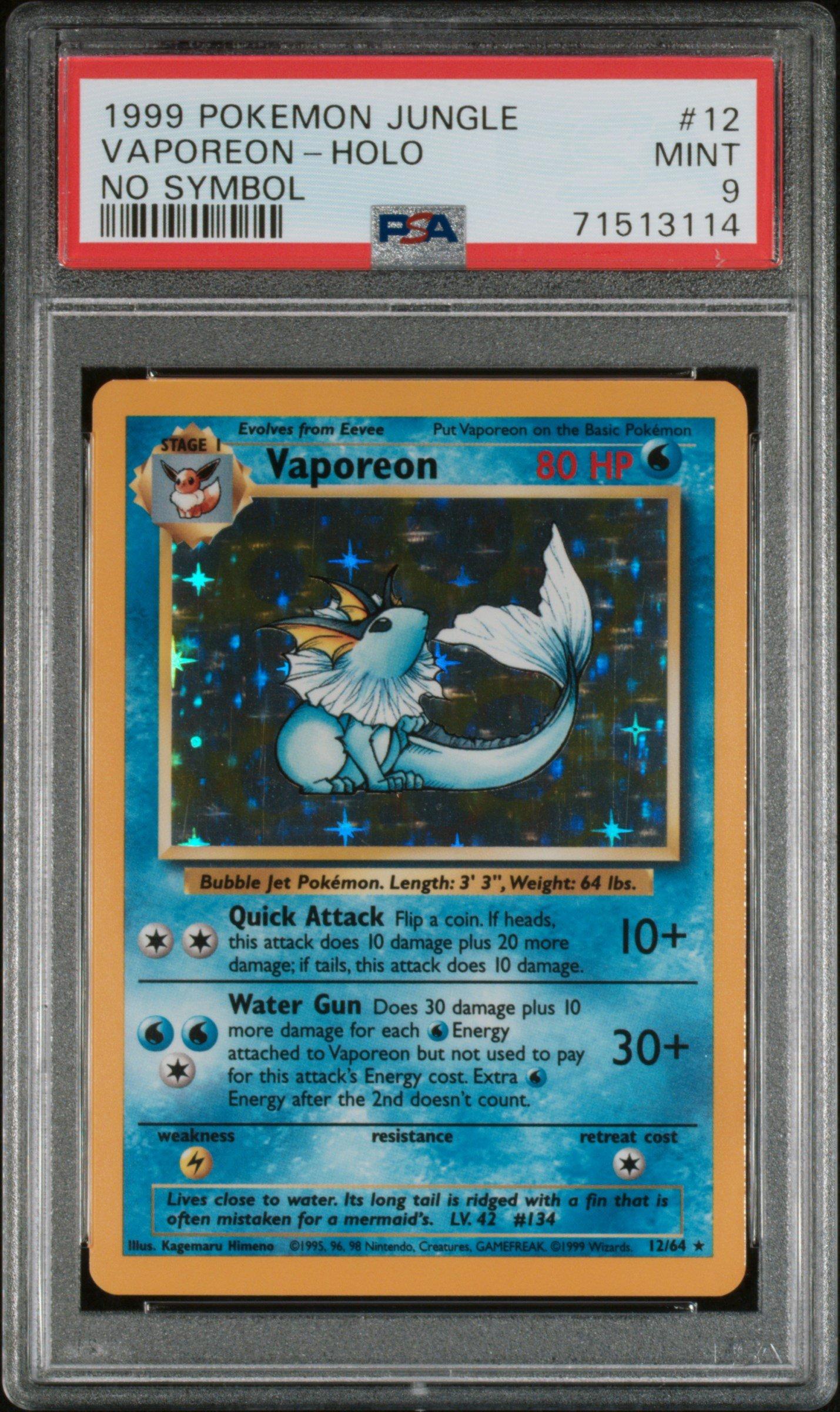 1999 Pokemon Jungle 12 Vaporeon-holo No Symbol PSA 9 Graded Card