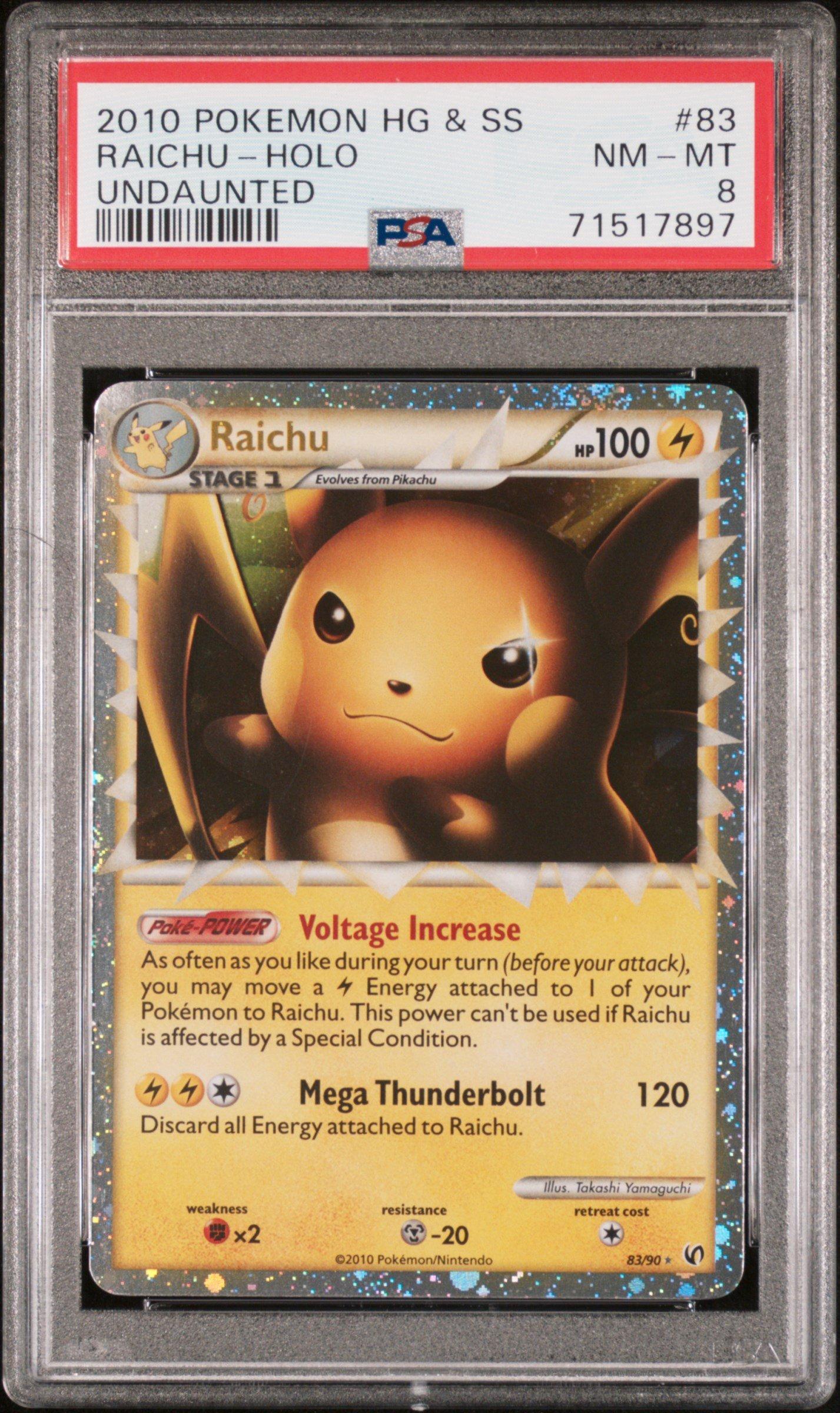 2010 Pokemon Heartgold & Soulsilver Undaunted 83 Raichu-holo PSA 8