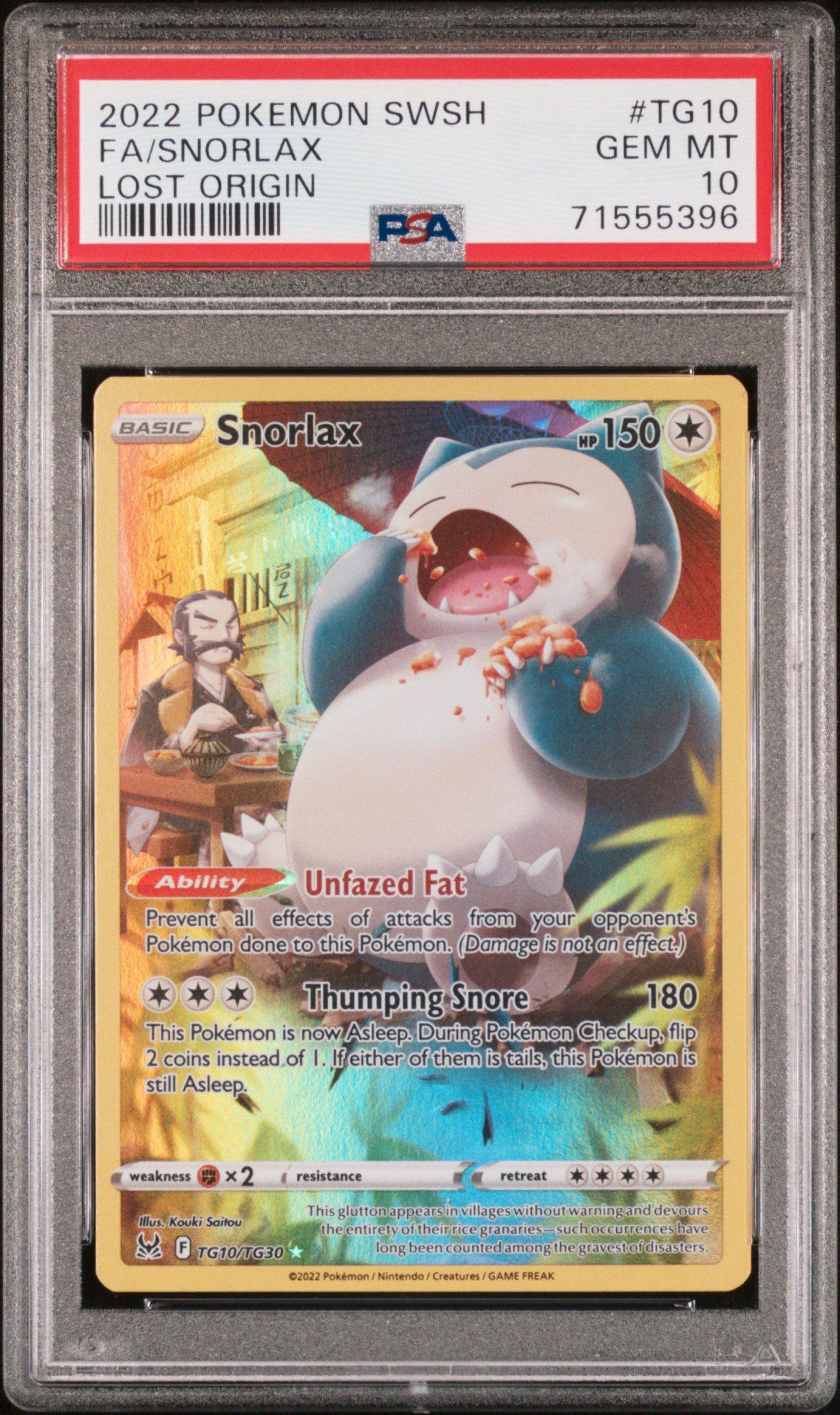 2022 Pokemon Sword & Shield Lost Origin Tg10 Full Art/snorlax PSA
