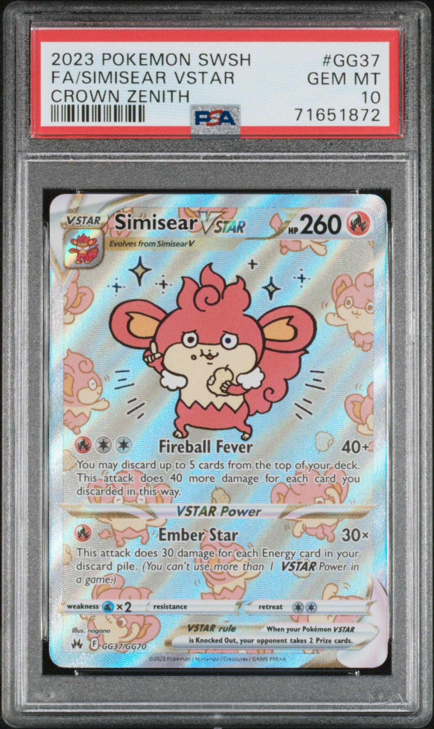 2023 Pokemon Sword And Shield Crown Zenith Gg37 Full Art/simisear Vstar PSA