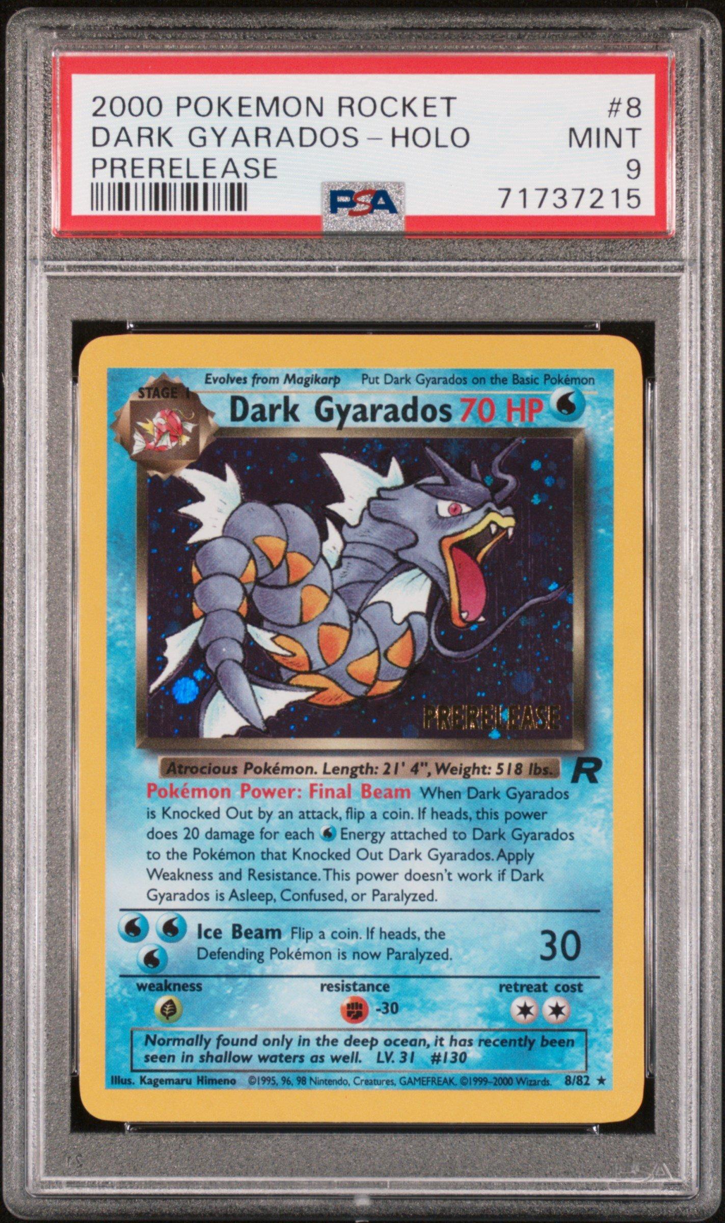 2000 Pokemon Rocket 8 Dark Gyarados-holo Prerelease PSA 9 Graded
