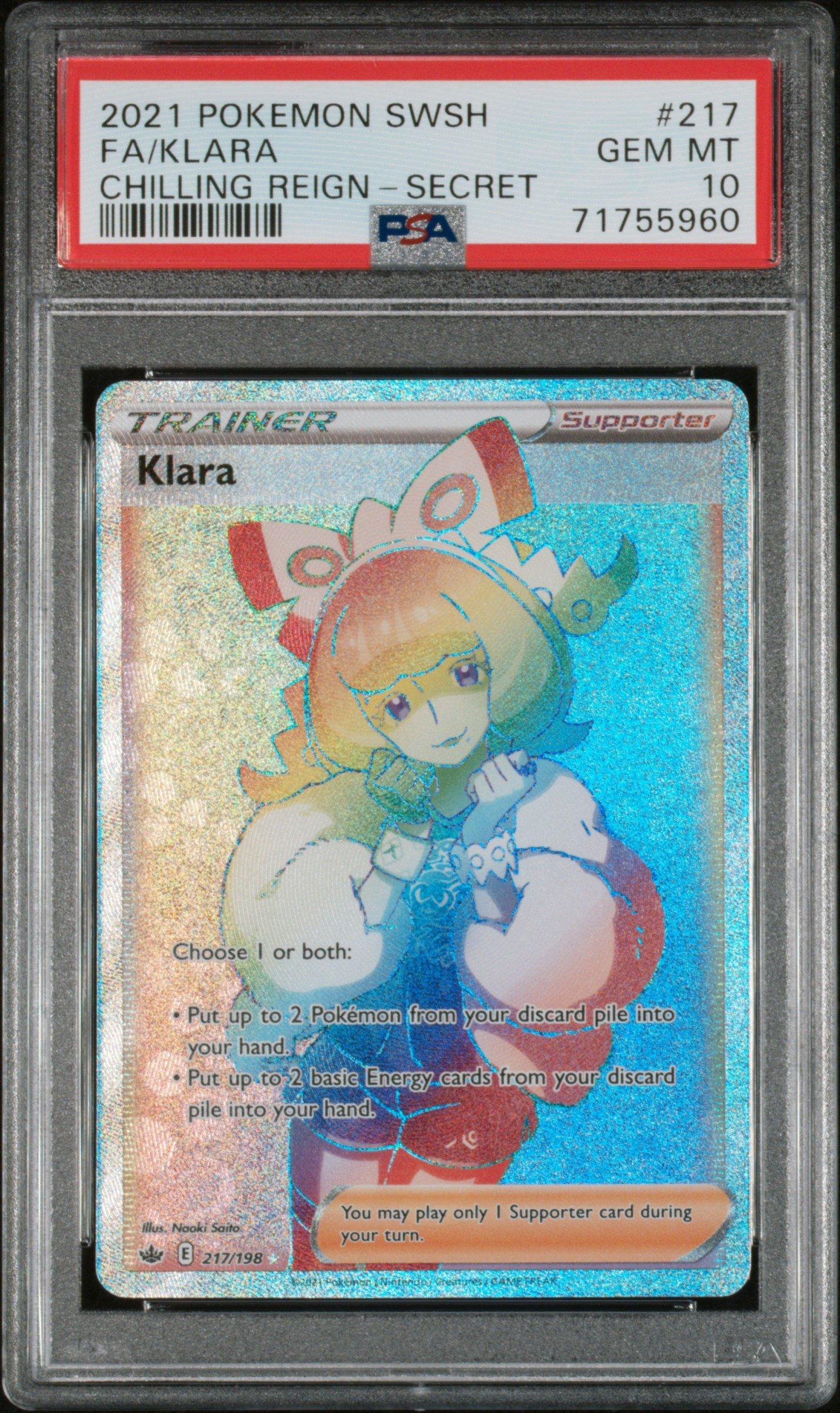 2021 Pokemon Sword & Shield Chilling Reign 217 Full Art/klara Secret PSA